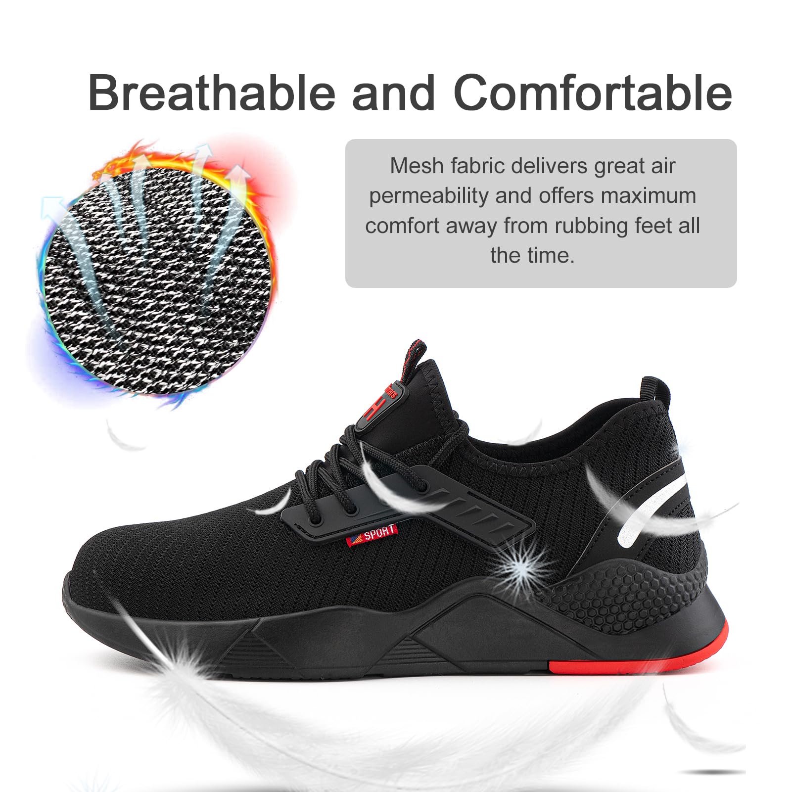 Hitmars Safety Trainers for Men & Women - Steel Toe Cap, Lightweight Work Shoes, Breathable Non-Slip Industrial Sneakers (Black, Sizes 3.5-12) - Perfect for Construction, Warehouse & Outdoor Work