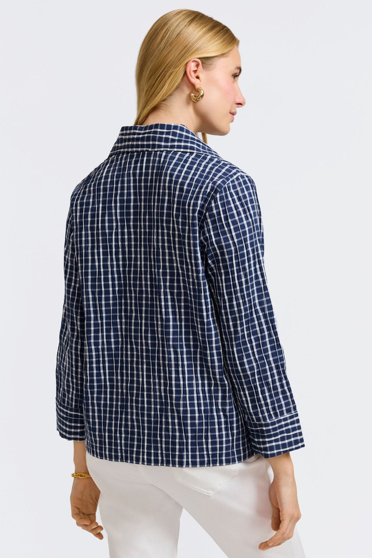 Sammy Crinkle 3/4 Sleeve Popover Shirt Jacket for Women - Stylish Casual & Office Wear - Perfect for Spring & Fall Layering