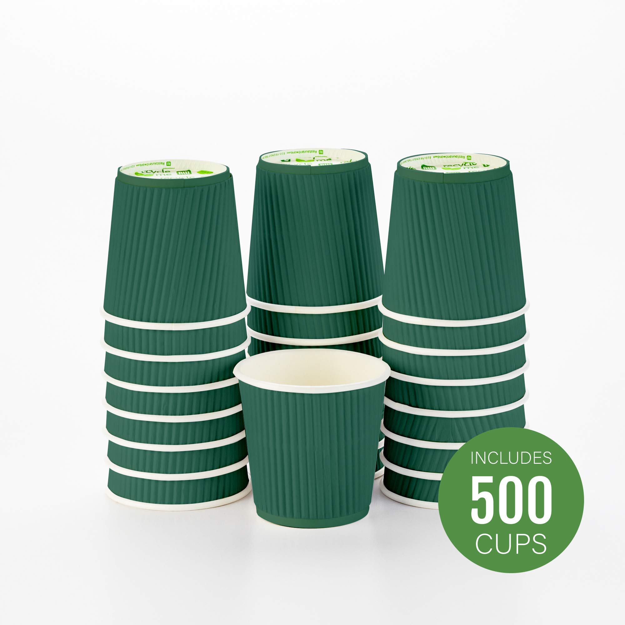 Restaurantware 4oz Ripple Insulated Coffee Cups - 500 Pack Double Wall Corrugated Paper Cups | Leakproof & Non-Slip Forest Green Recyclable Coffee Cups (Lids Sold Separately) | Perfect for Coffee Shops, Offices & Catering Events