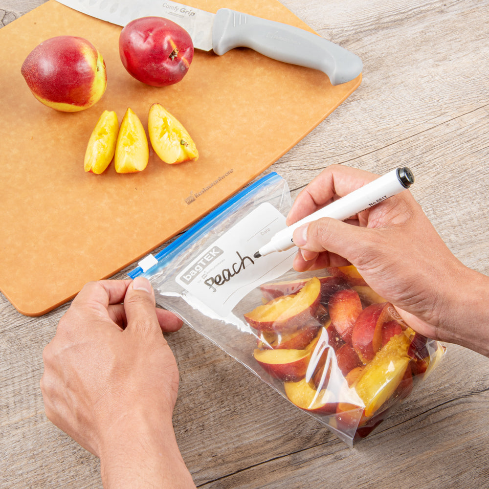 BPA-Free 1 Quart Clear Plastic Slider Freezer Bags with Expandable Bottom & Write-On Labels - 6 x 2.25 x 8 Inches (25 Count Box) - Perfect for Food Storage, Meal Prep & Freezing
