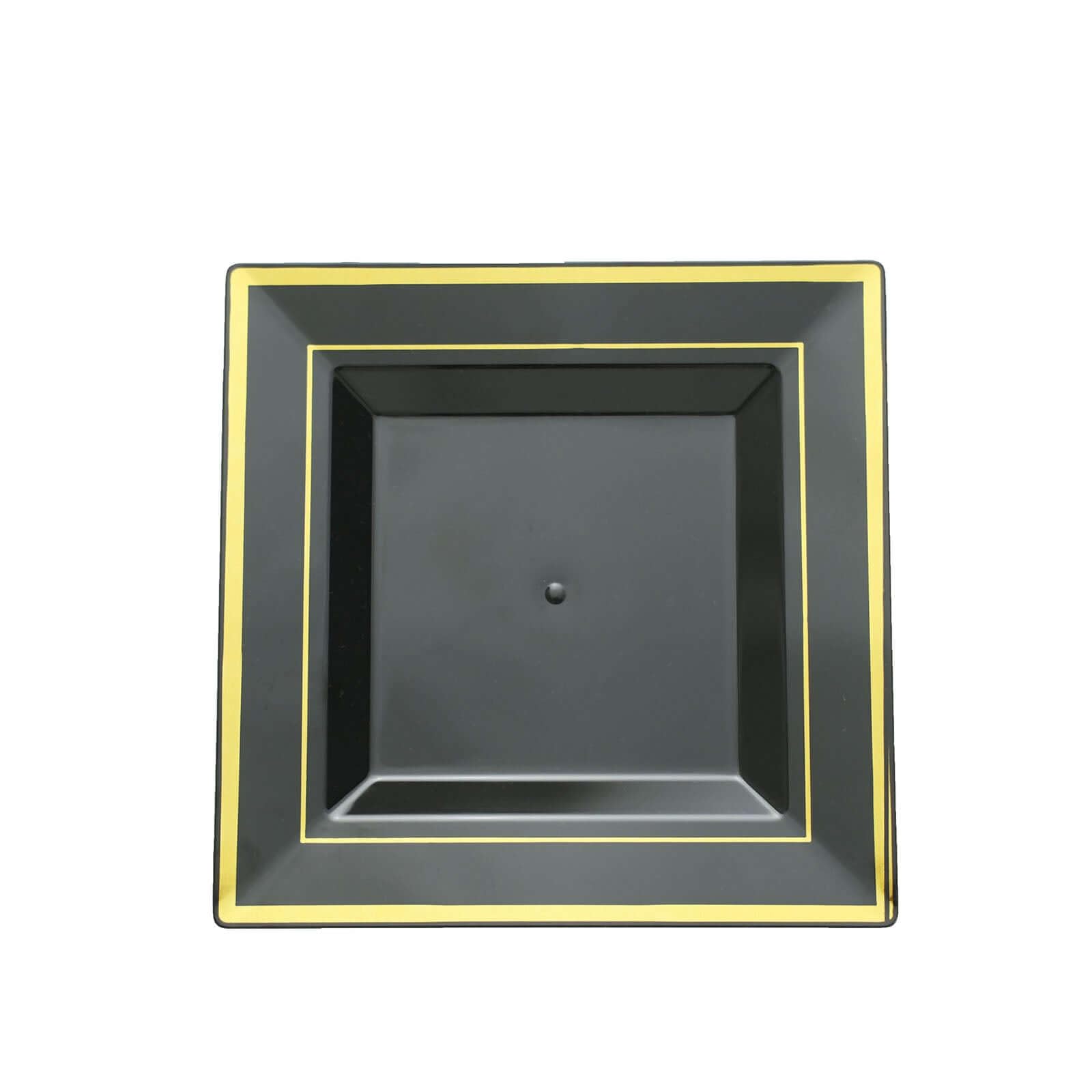 Efavormart 7 Inch Gold Trim Black Square Plastic Plates - 10 Pack for Salad, Dessert, Party, Wedding & Catering Events