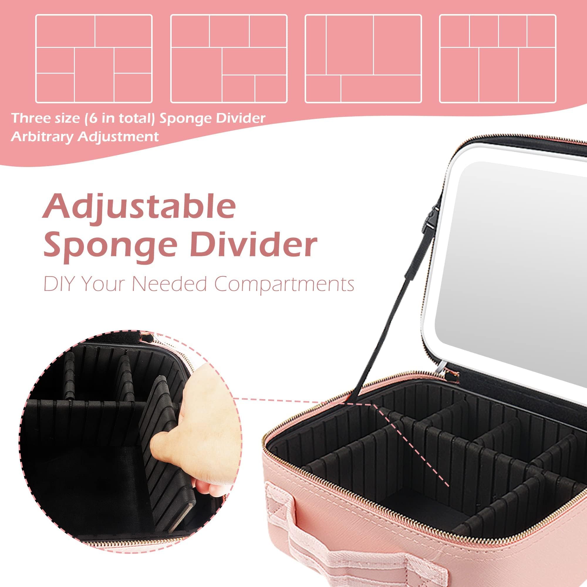 MOMIRA Professional Makeup Train Case with LED Light & Magnifying Mirror - Large Cosmetic Organizer with Double-Sided 1X/10X Foldable Mirror, Pink Jewelry Storage Box - Perfect for Travel, Salon, and Home Vanity Organization