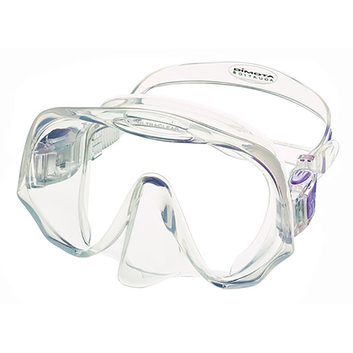 Atomic Aquatics Frameless Medium Fit Clear/Purple Mask - Snorkeling & Scuba Diving Gear for Underwater Adventures