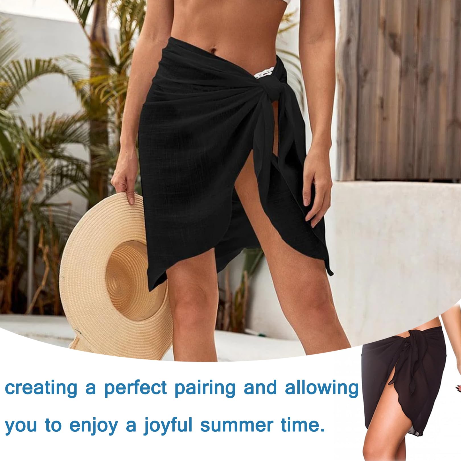 1 PCS Black Chiffon Beach Wrap - Women's Half Cover Up Sarong for Bikini, Swimsuit & Holiday Beachwear | Perfect for Poolside, Vacation & Summer Outfits