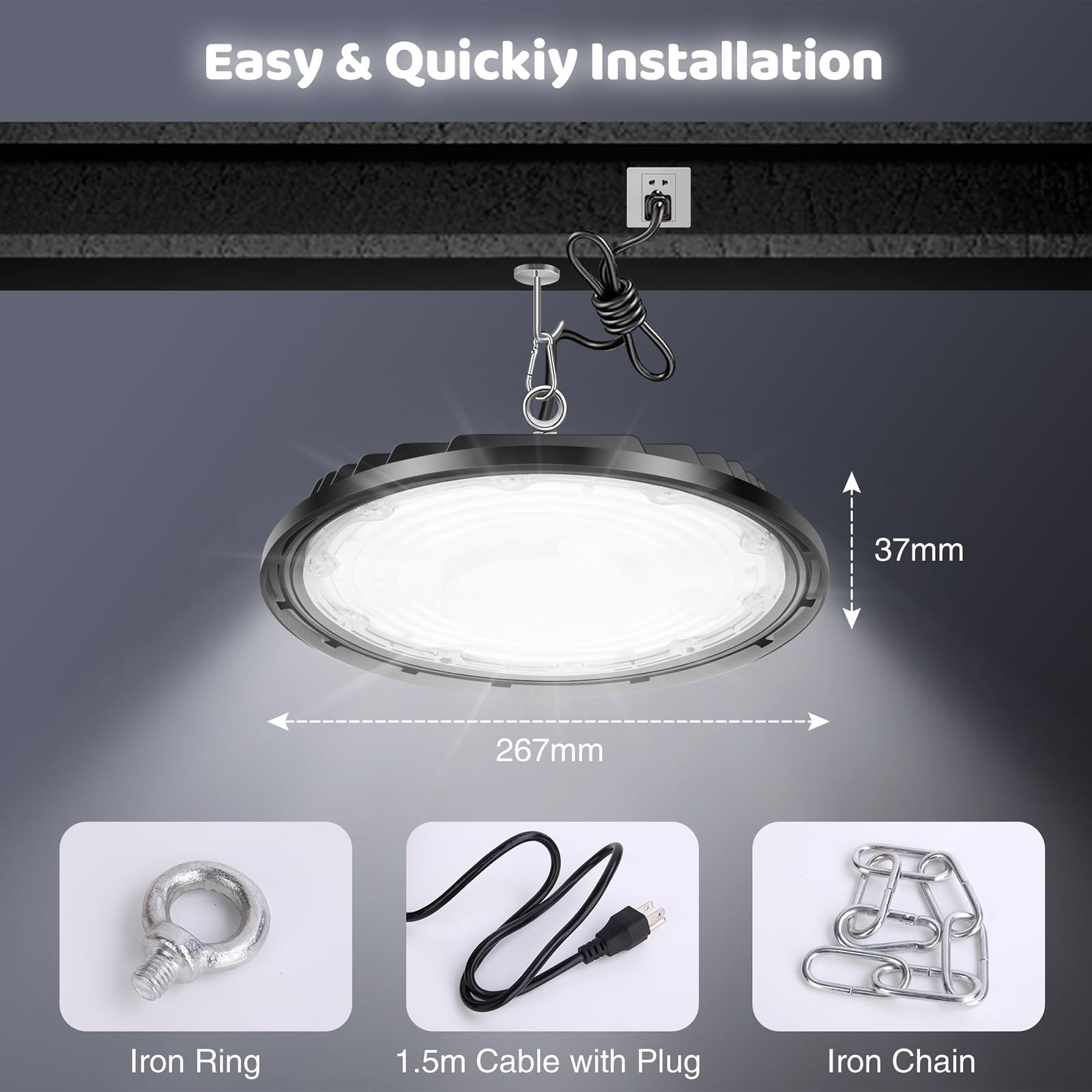 150W LED High Bay Light - 22500LM 6500K Cool White IP65 Waterproof Shop & Garage Lighting (4-Pack) - Ideal for Factories, Warehouses, Workshops & Commercial Spaces