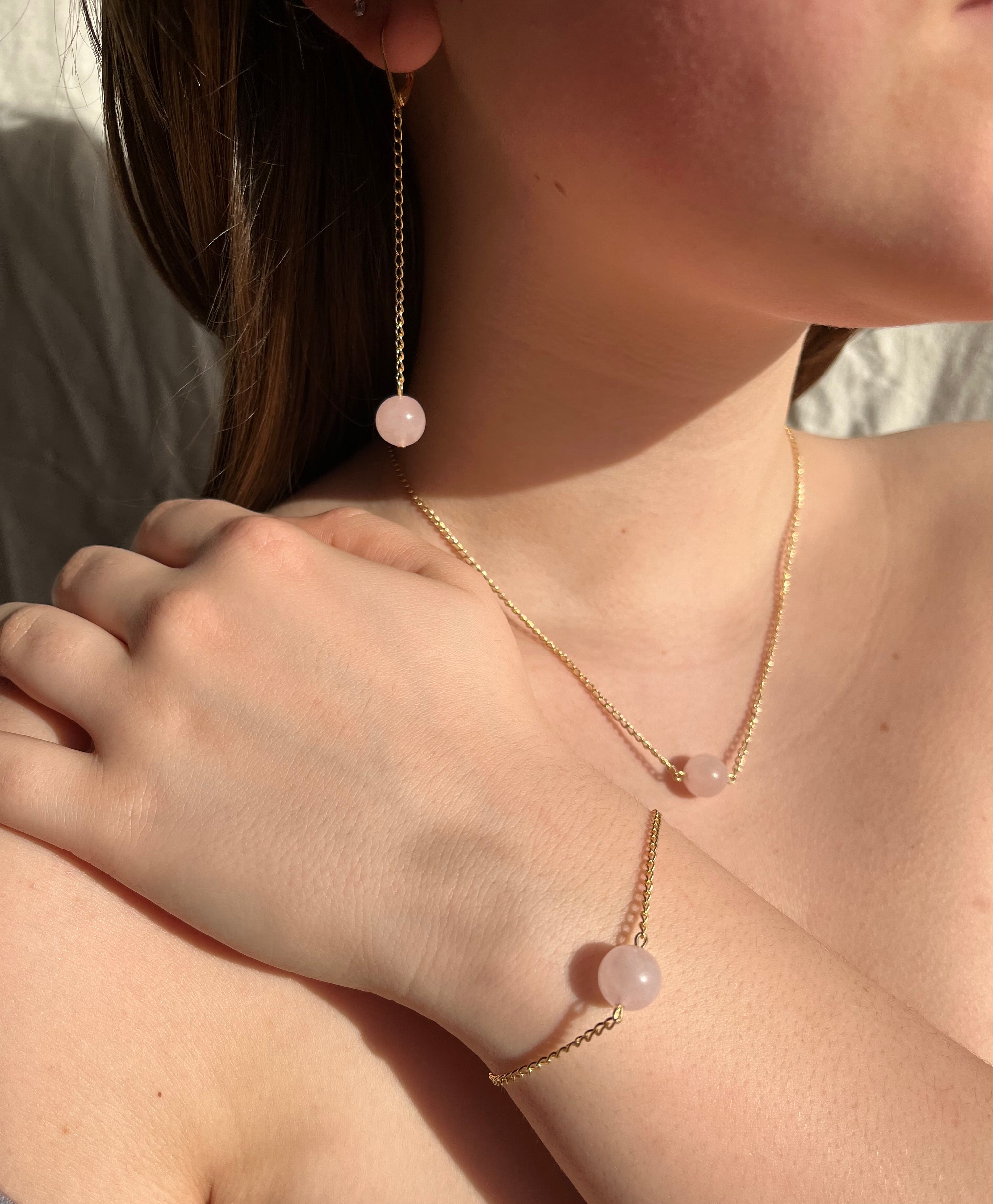 Valentine Rose Quartz Crystal Ball Necklace - Healing Stone Pendant for Women, Gift for Her - Perfect for Meditation, Yoga & Spiritual Healing