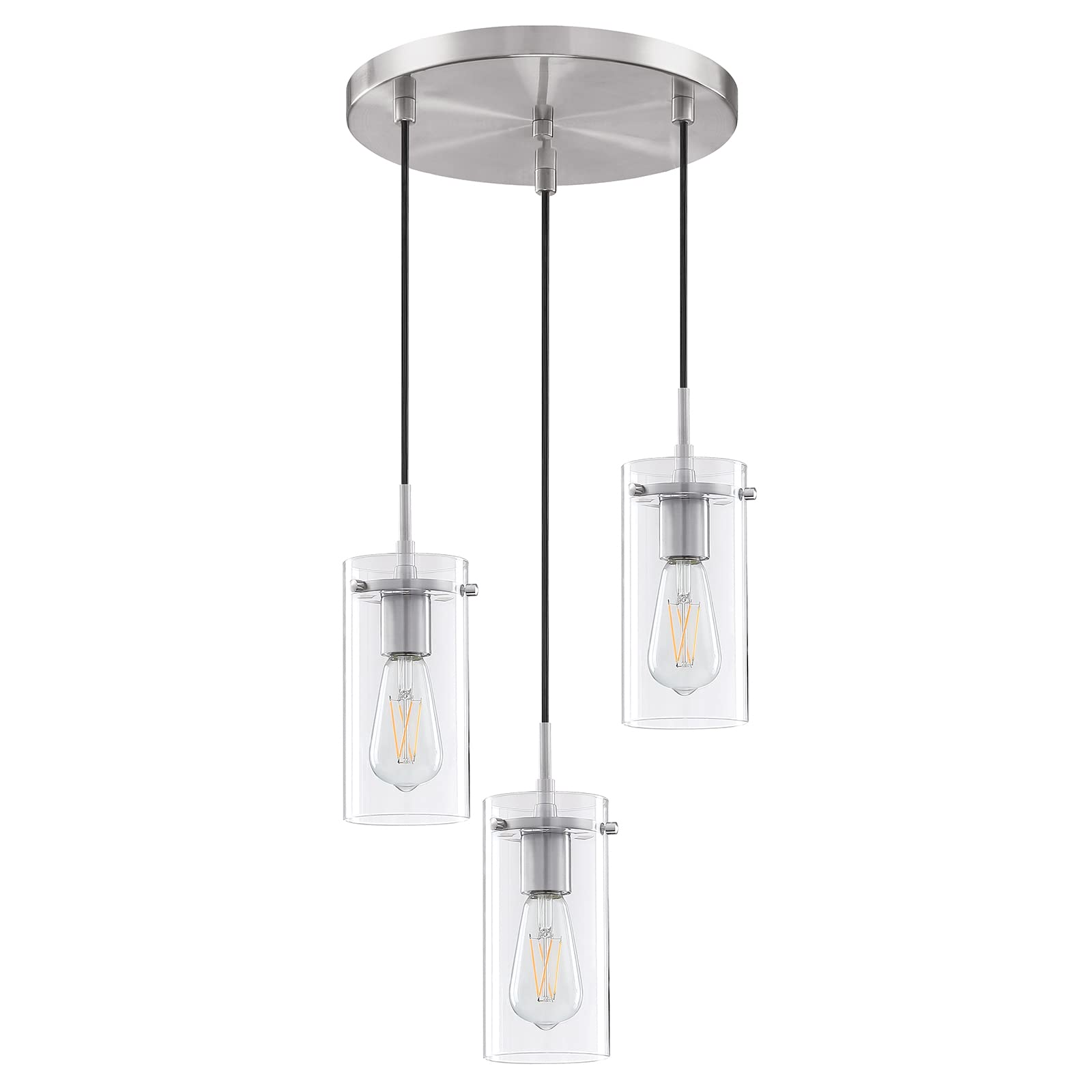 Vintage Industrial 3-Light Pendant Lighting - Brushed Nickel Finish with 4