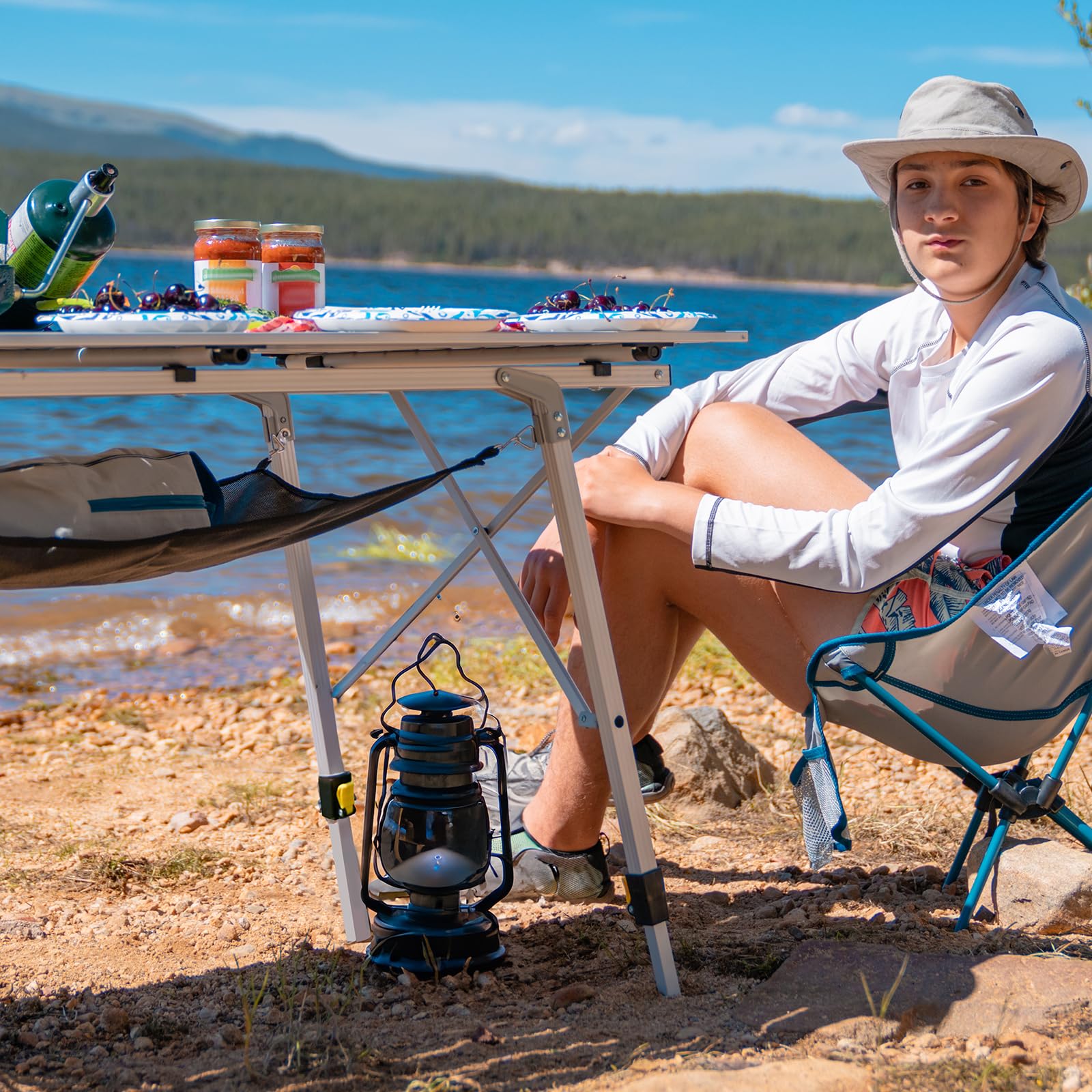 PORTAL Camping Table - Portable & Foldable Aluminum Picnic Table with Adjustable Legs & Carry Bag | Lightweight Roll Up Design for Outdoor, Beach, Backyard, BBQ, Party & Travel | Silver Large Size | Perfect for Camping Trips, Tailgating & Picnics