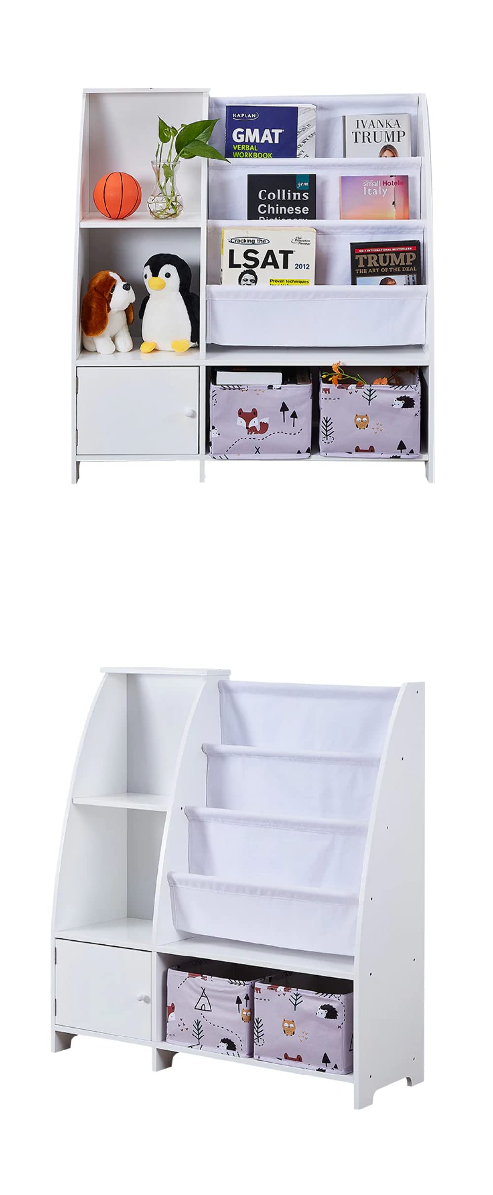 Victoria Kids Bookcase with Toy Storage & Funnel - Sturdy Wooden Bookshelf for Children's Room, Nursery, Playroom - Perfect for Organizing Books, Toys, and Decor