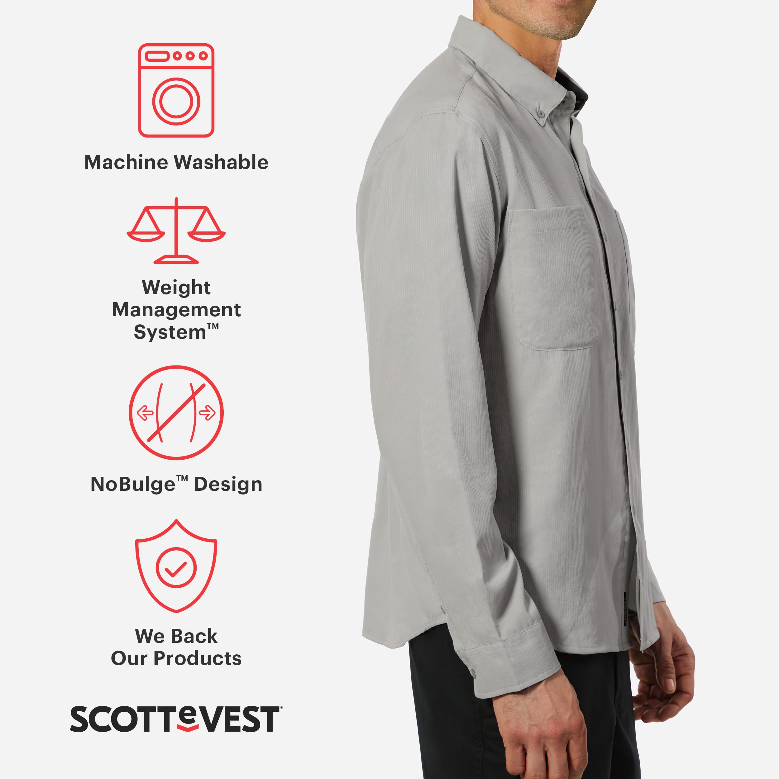 SCOTTeVEST Men's Adventurer Long Sleeve Travel Shirt with 6 Hidden Pockets - Quick Dry Button Down Shirt for Hiking, Camping & Outdoor Adventures