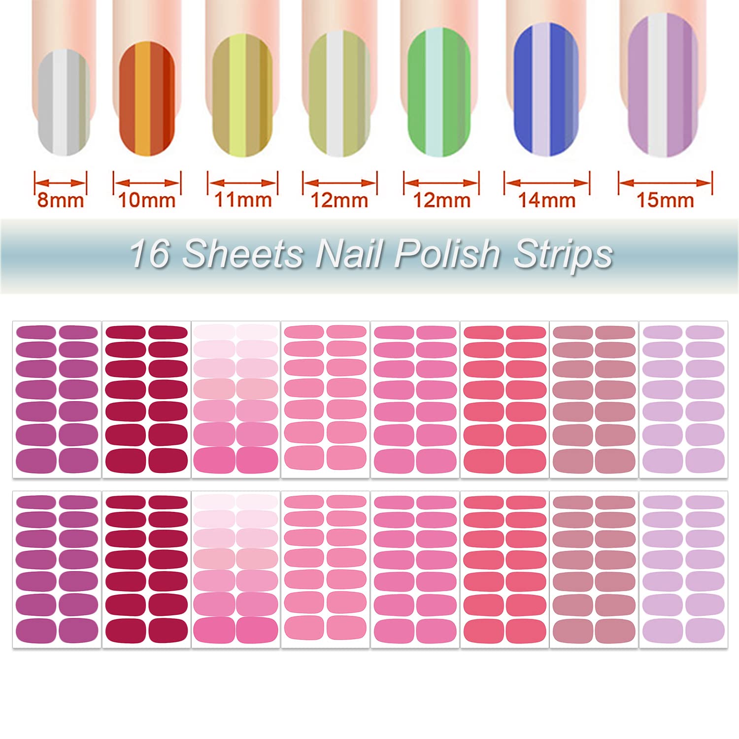 DANNEASY 16 Sheets Nail Wraps for Women - Solid Color Self-Adhesive Nail Polish Strips with Nail File & Cuticle Stick (Pink Red) | Easy DIY Manicure at Home, Salon-Quality Nail Art Accessories for Parties & Special Occasions