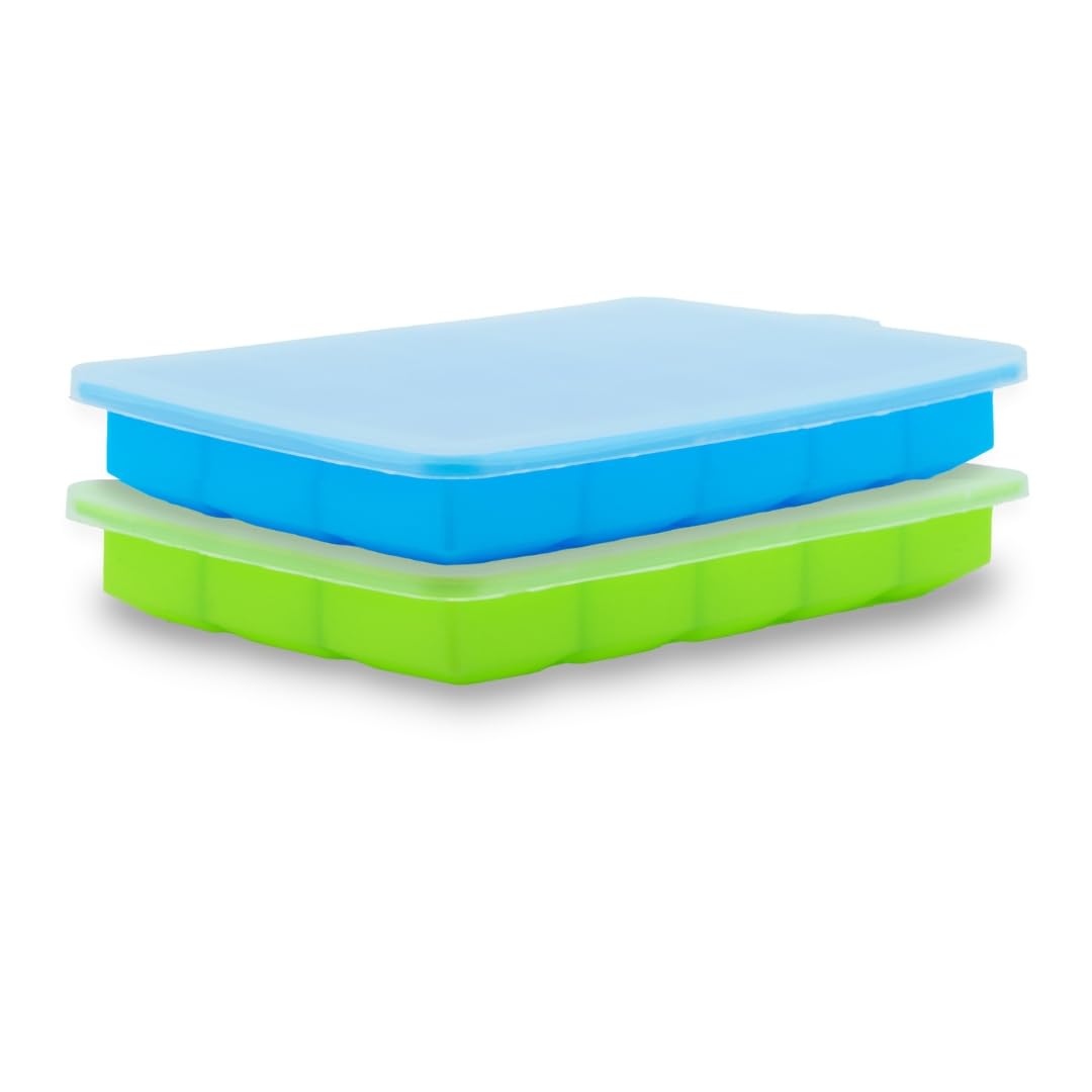 Set of 2 BPA-Free Silicone Ice Molds with Lids - Durable & Leak-Proof Ice Cube Trays for Cocktails, Drinks & Freezing - Perfect for Home Bars, Parties & Beverage Preparation