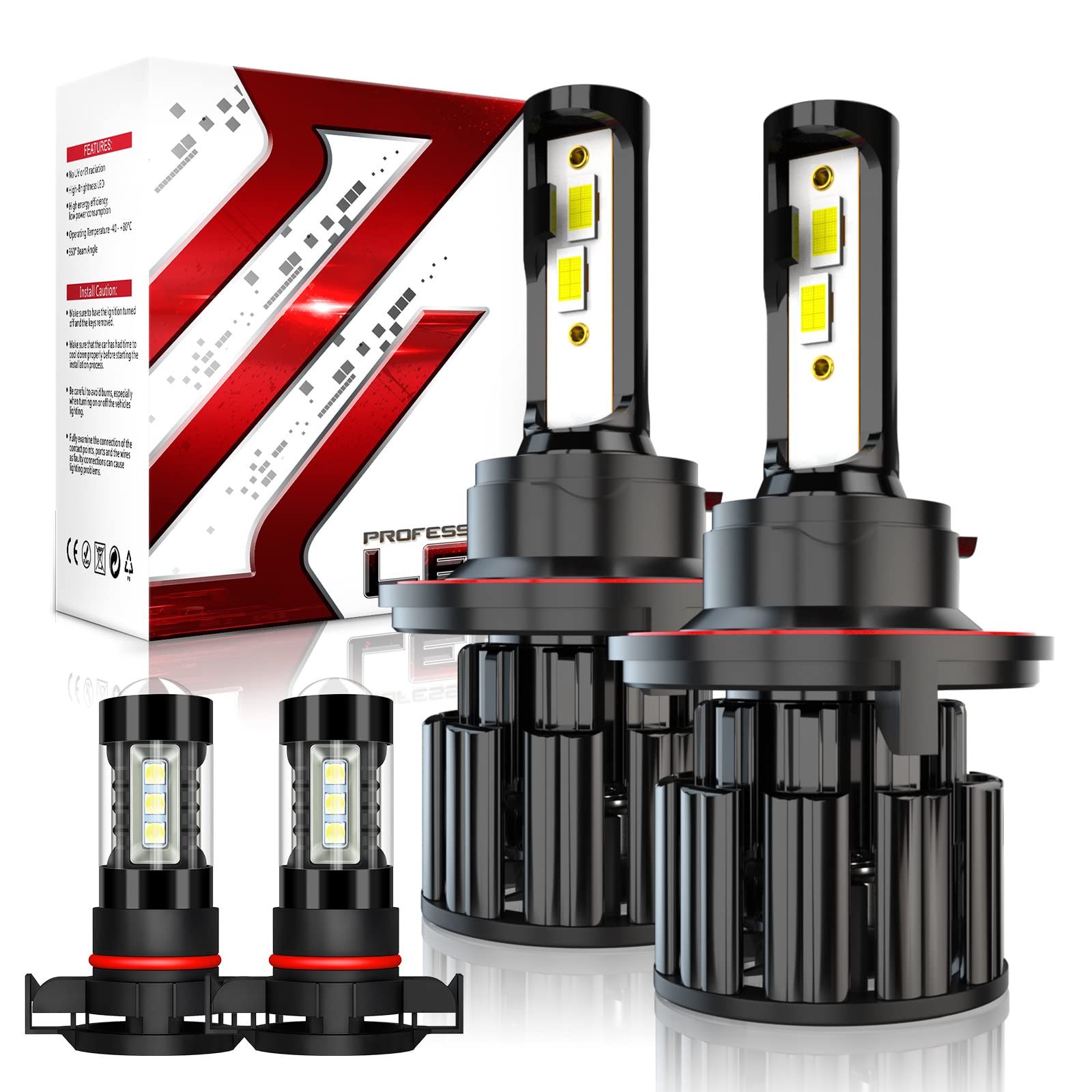 GMC Yukon XL 1500 2500 LED Headlight Bulbs Kit (2007-2014) - 9008 High/Low Beam & 5202 Fog Lights - 60W 10000LM 6000K Cool White Super Bright - Plug and Play Easy Installation - Pack of 4 - Perfect for Night Driving, Off-Road Adventures & Enhanced Visibility