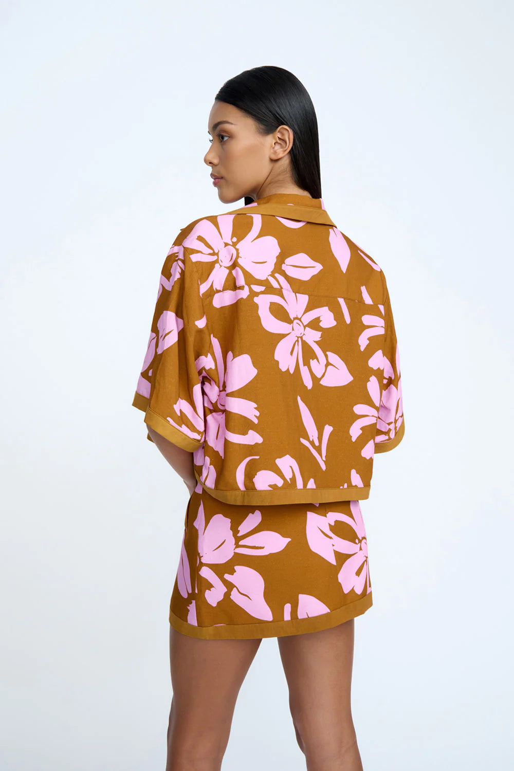 Floral Embroidered Denim Panel Skirt in Pink Clay - Boho Chic Style for Women's Casual Outfits & Summer Fashion