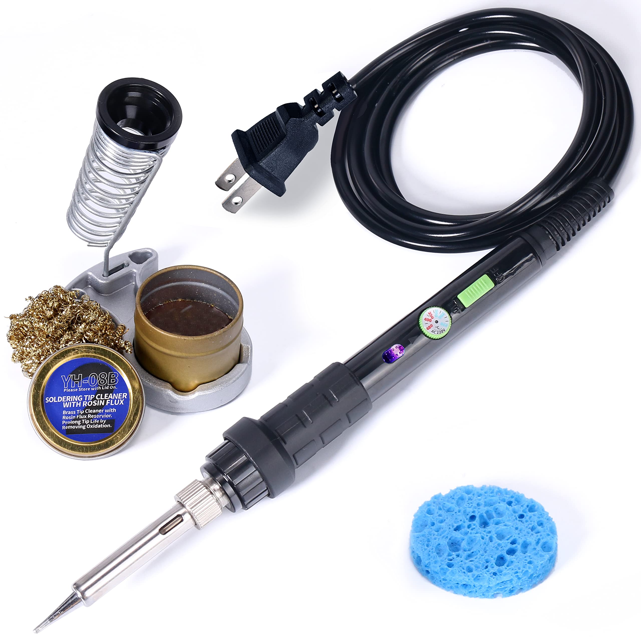 YIHUA 947-III 60W Soldering Iron Kit with Temperature Control, On/Off Switch - Includes Soldering Iron Stand, Tip Cleaner & Sponge - 110V US Plug for Electronics Repair, DIY Projects & Home Use