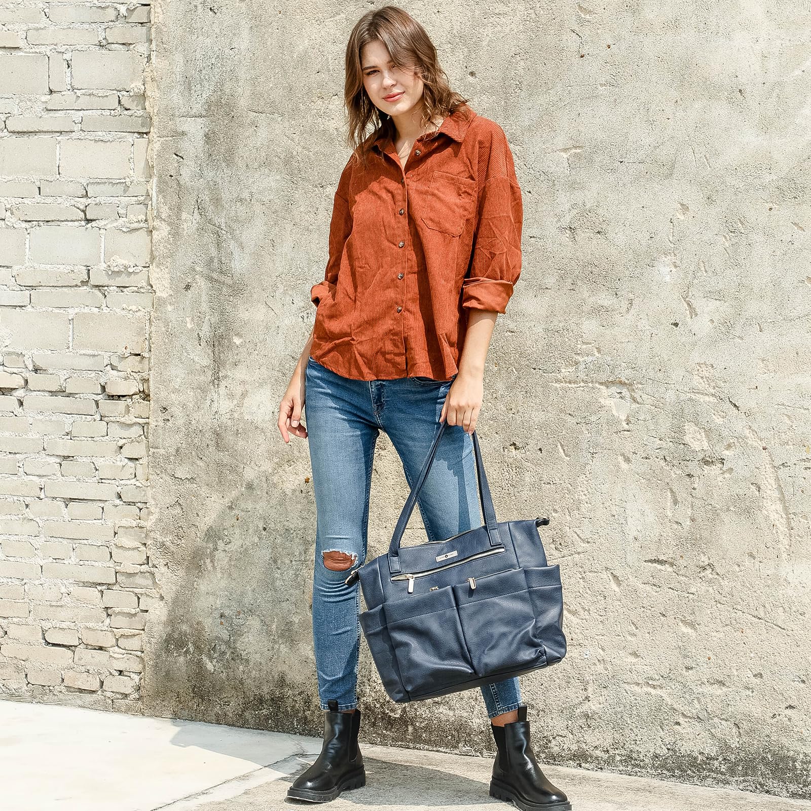 Premium Leather Diaper Bag Backpack by Miss Fong - Stylish Baby Diaper Tote for Moms, Waterproof & Spacious Organizer - Perfect for Travel, Daycare, and On-the-Go Parenting