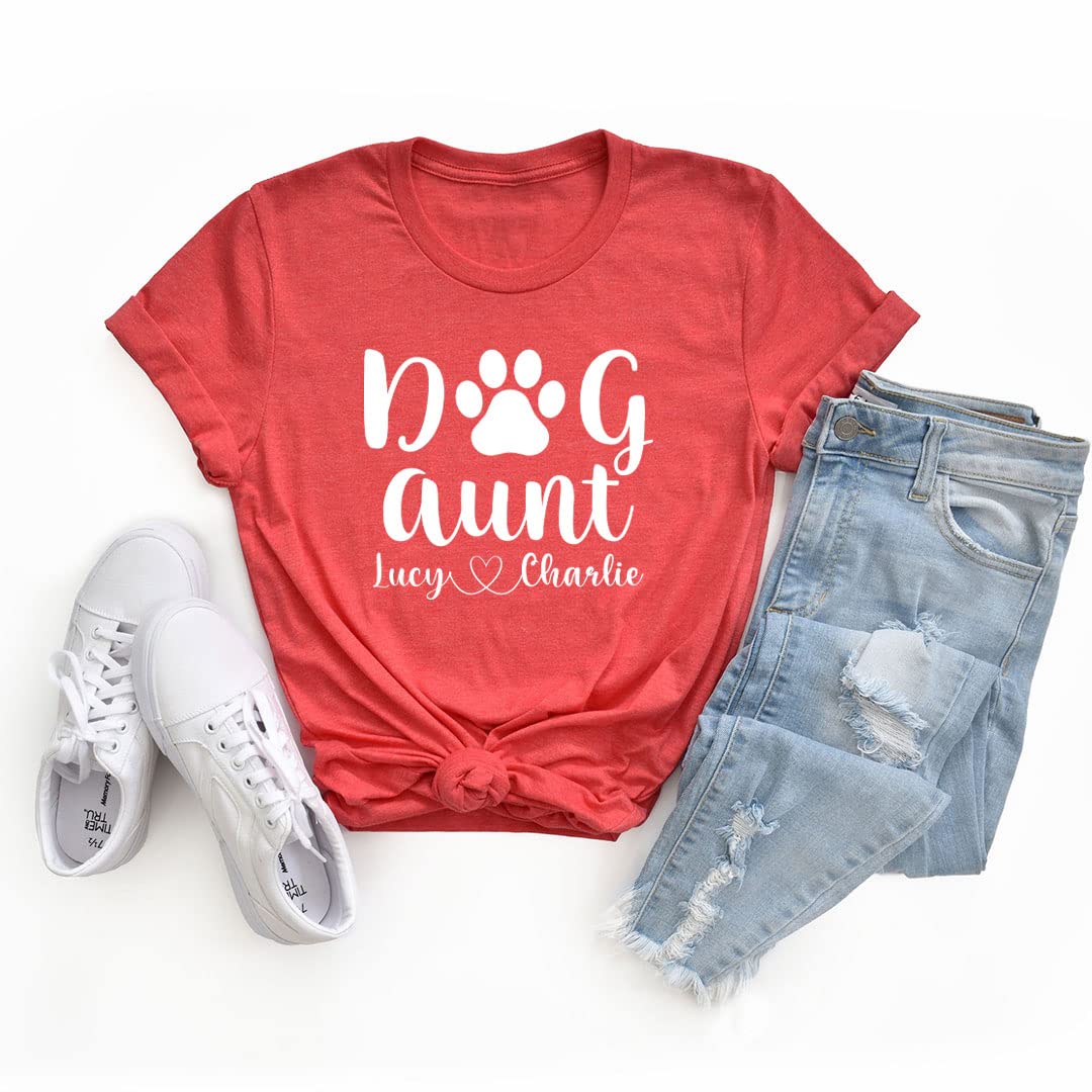 Custom Dog Aunt T-Shirt with Personalized Dog Names - Unique Gift for Dog Lovers - Perfect for Birthdays, Holidays & Dog-Themed Events