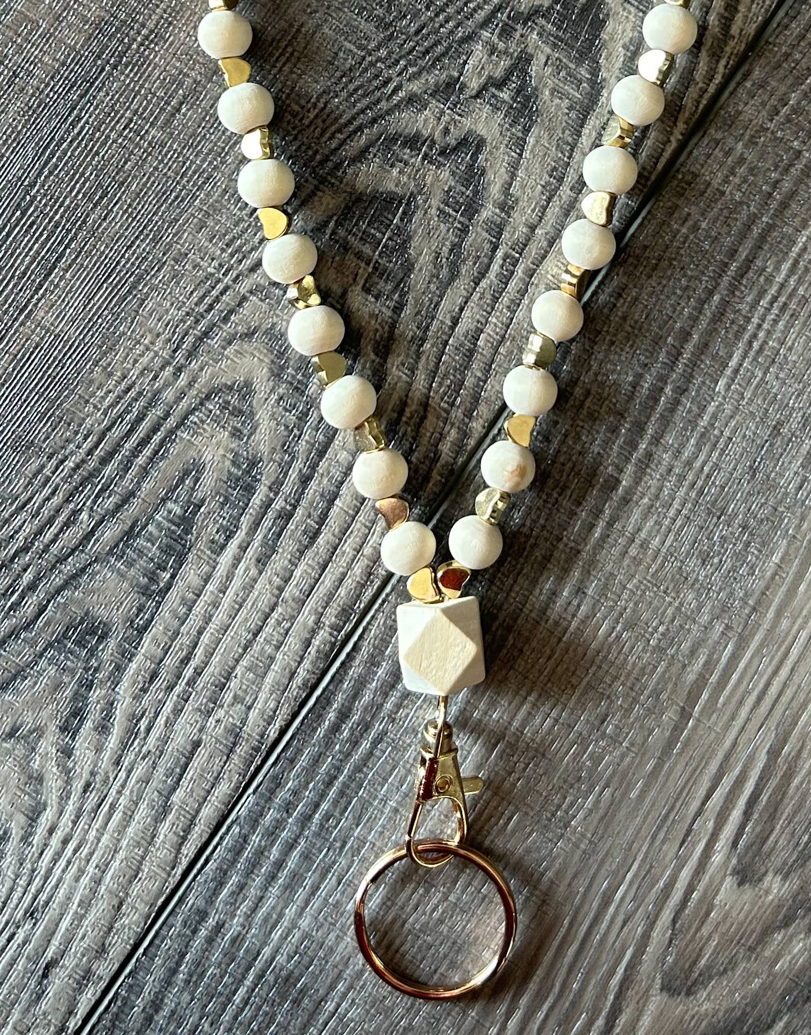 Gold Heart Beaded Lanyard with Breakaway Clasp - Stylish ID Badge Holder for Work, School, and Events | Adjustable Neck Strap for Keys, Whistles & Accessories
