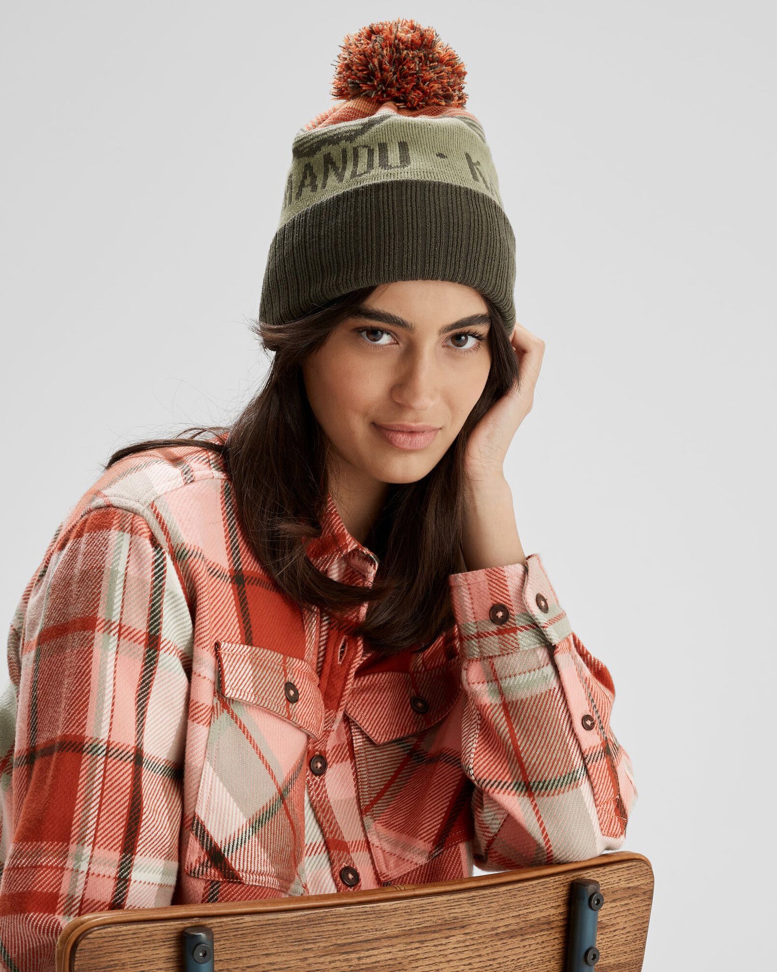 MTN Skies Pompom Beanie - Warm Winter Hat for Women & Men in Beech/Dark Moss/Spicy/Jaffa Colors - Perfect for Skiing, Snowboarding & Outdoor Activities