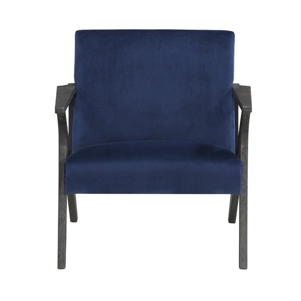 Pemberly Row 16'' Mid-Century Modern Accent Chair - Navy Blue Velvet Upholstery with Wooden Legs | Perfect for Living Room, Bedroom, or Office Decor