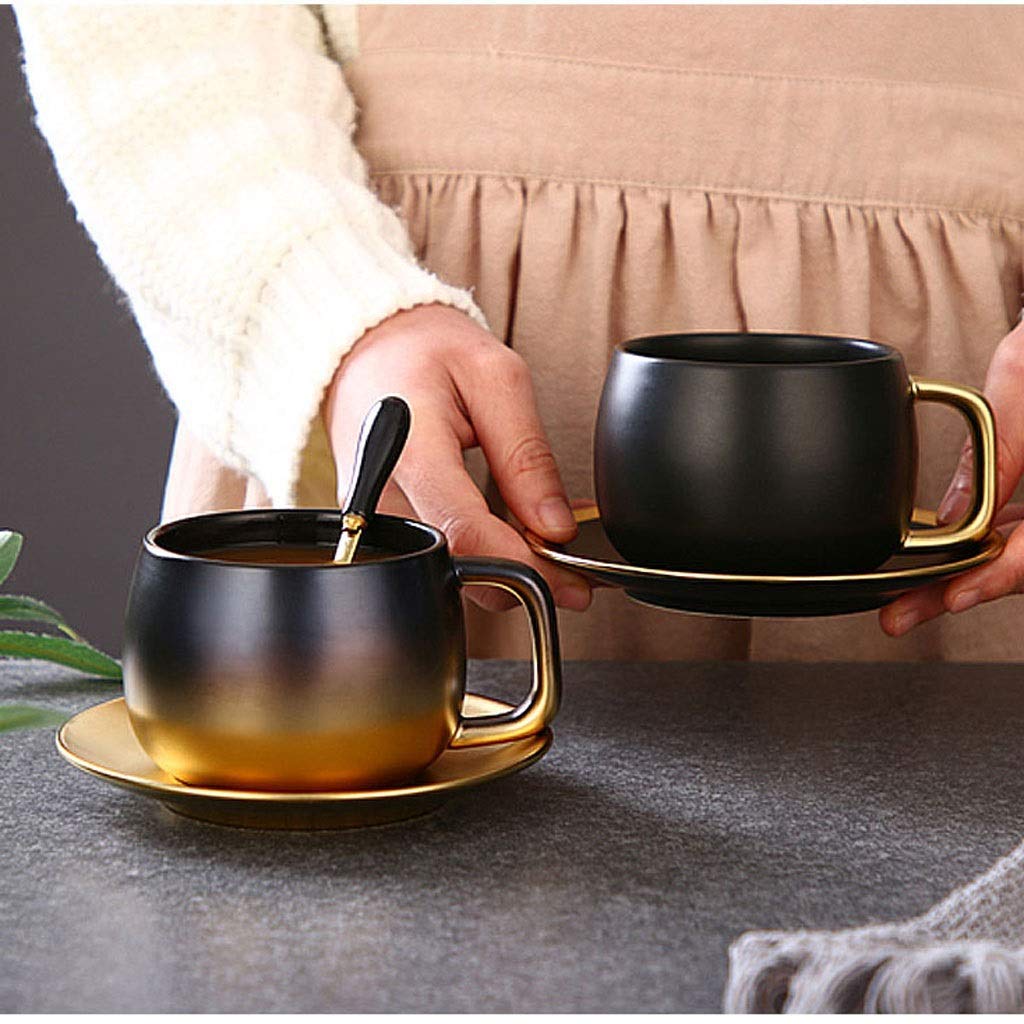 Creative Gradient Ceramic Coffee Mug with Gold Accents - Rough Surface Cup & Saucer Set for English Afternoon Tea, Latte, and Espresso - Perfect for Home, Office, and Cafe Use (Color: A)
