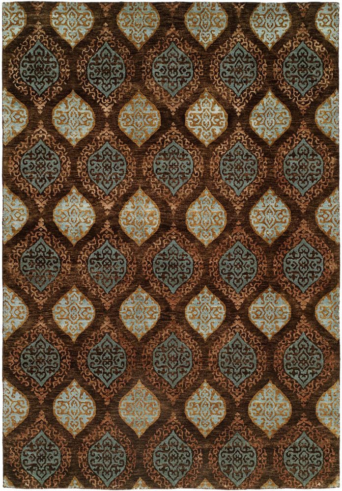 Kalaty Royal Manner Derbysh Area Rug RM-736 Brown Bulbs Curves 8' x 8' Round - Premium Handmade Wool Rug for Living Room, Bedroom & Dining Room Decor
