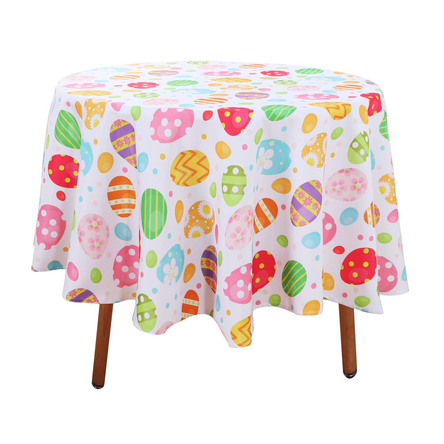 LUSHVIDA 60 Inch Easter Tablecloth - Colorful Eggs Design Polyester Round Table Cover for Holiday, Party, Wedding, Birthday & Banquet Decor - Waterproof & Wrinkle-Resistant - Perfect for Spring Celebrations, Easter Brunch, and Festive Dining Decorations