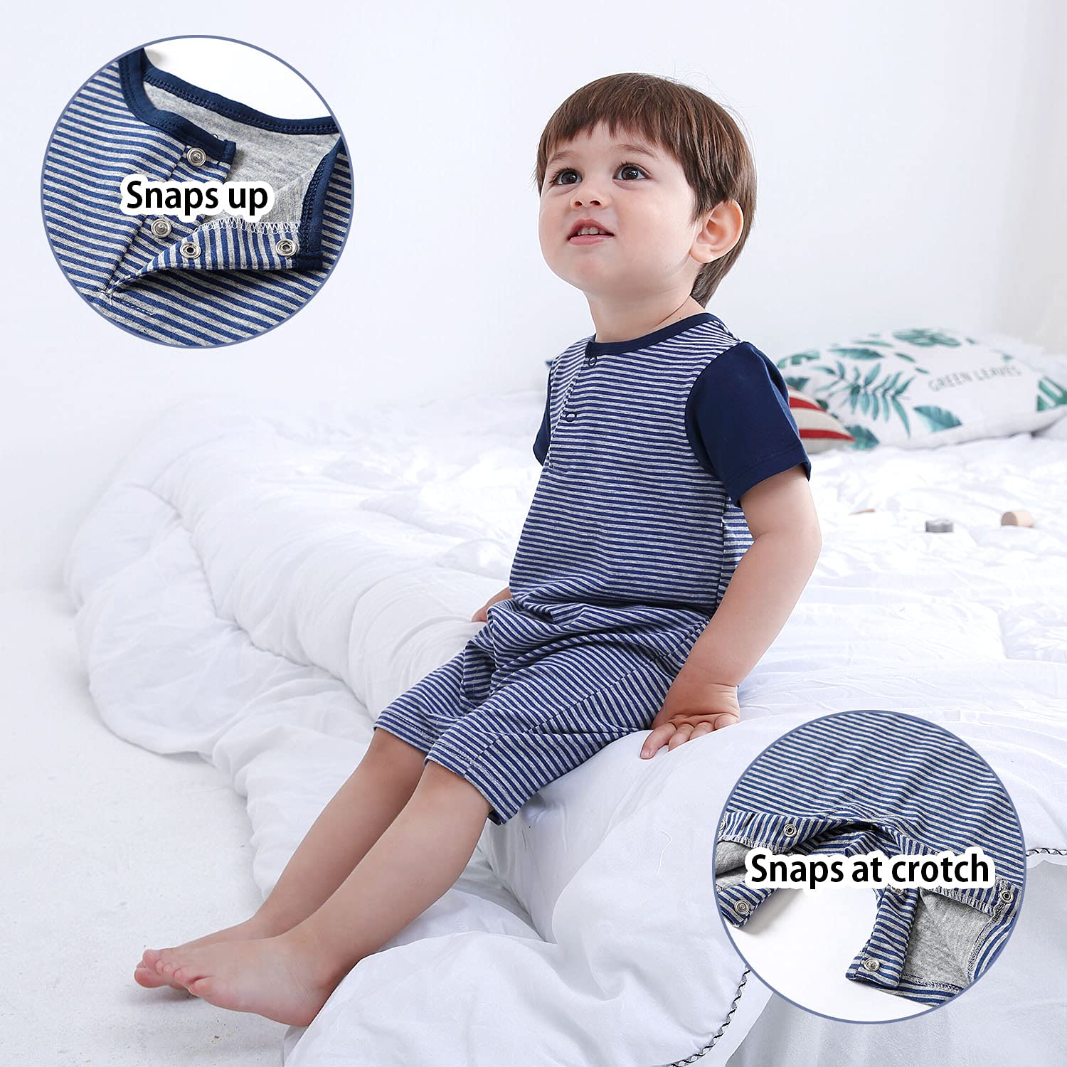 Zanie Kids Baby Boy Rompers - 2 Pack Short Sleeve Snap Cotton Outfits for Toddlers | Soft Summer Clothes for Playtime & Daycare