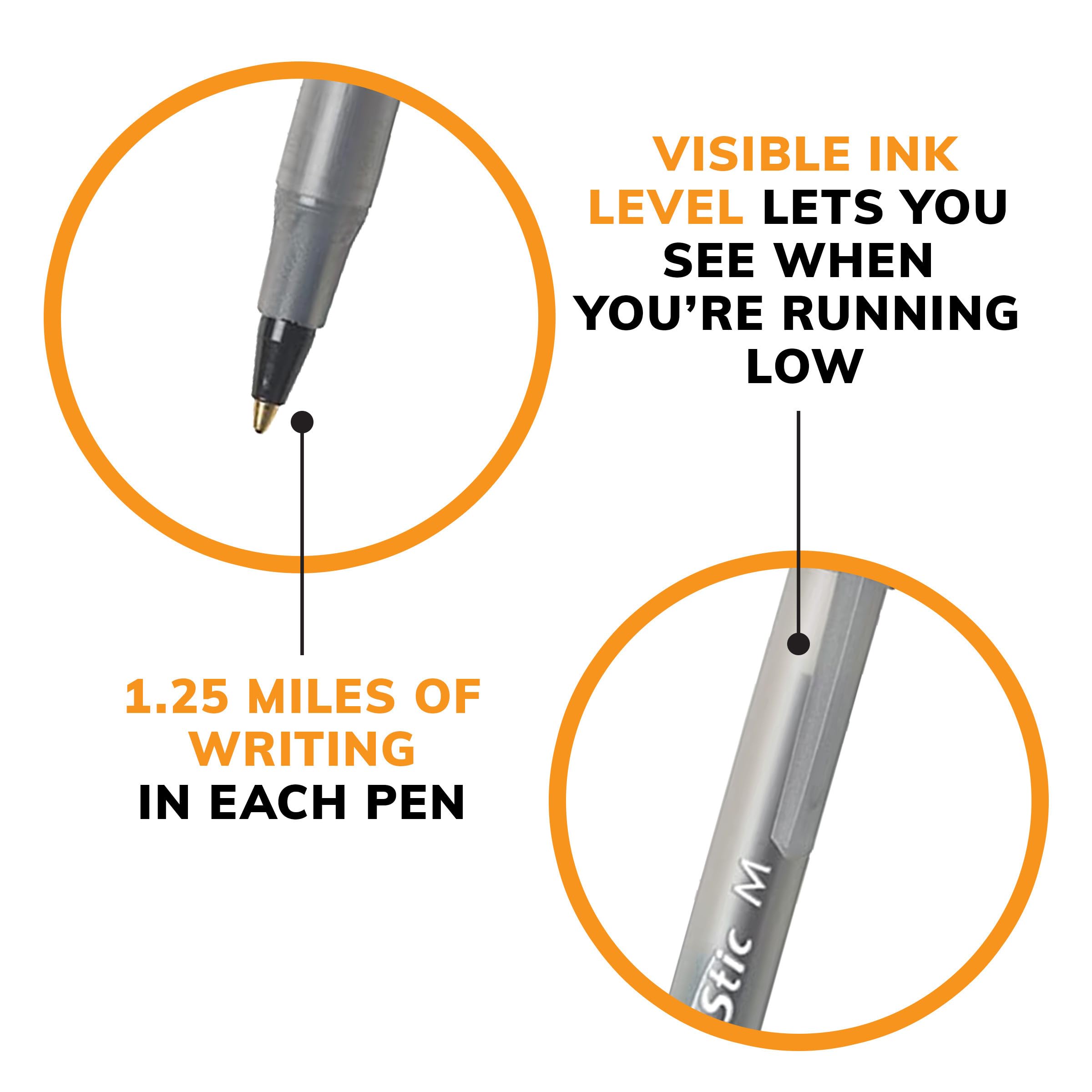 BIC Round Stic Xtra Life Black Ballpoint Pens - Medium Point (1.0mm), 10-Pack Bulk Ballpoint Pens with Comfortable Flexible Barrel - Best Selling Pens for Office, School & Home Use