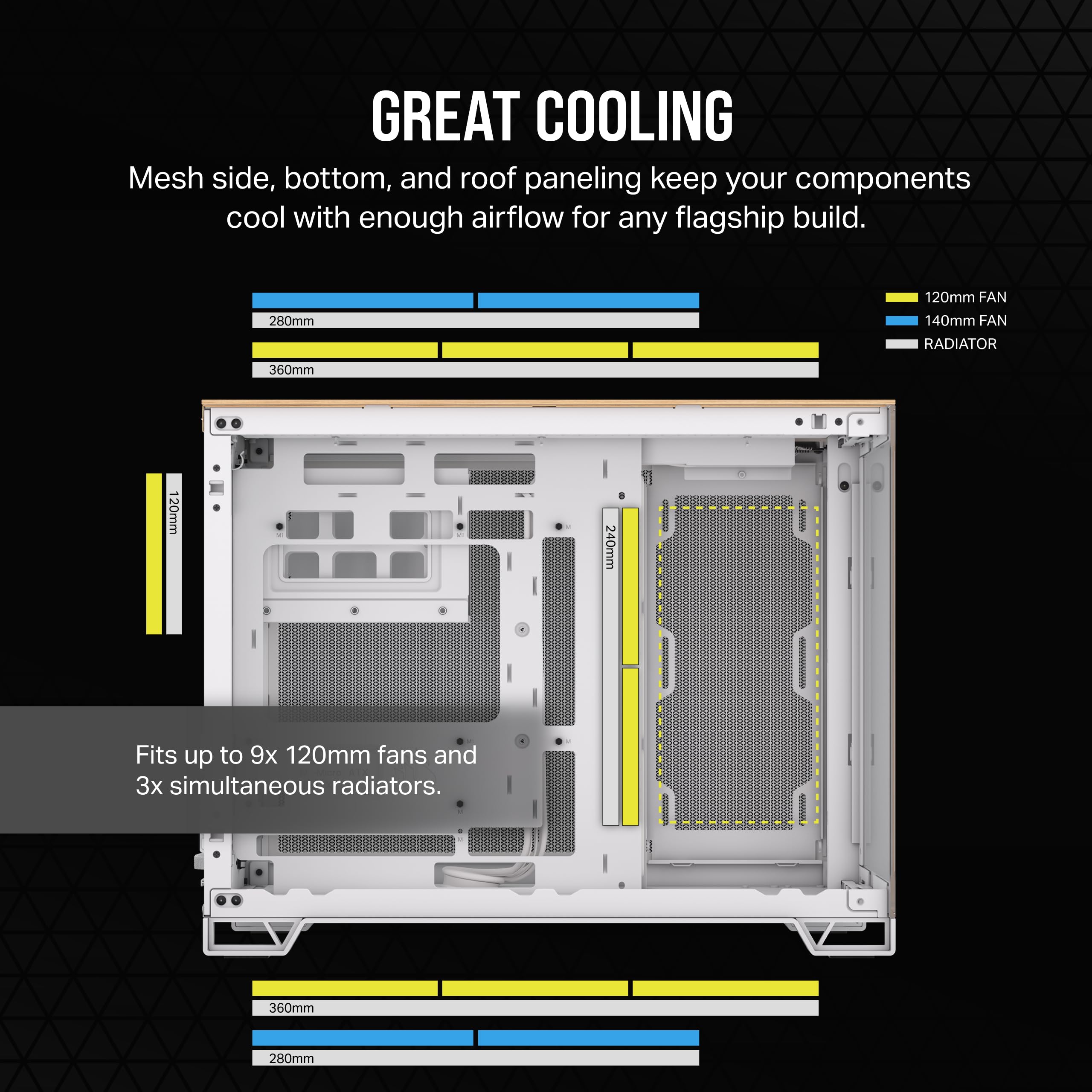 CORSAIR 2500X mATX PC Case - Dual Chamber Design, Panoramic Tempered Glass, Reverse Motherboard Compatibility - White/Bamboo Wood - Perfect for Compact Gaming Rigs & Home Office Setups