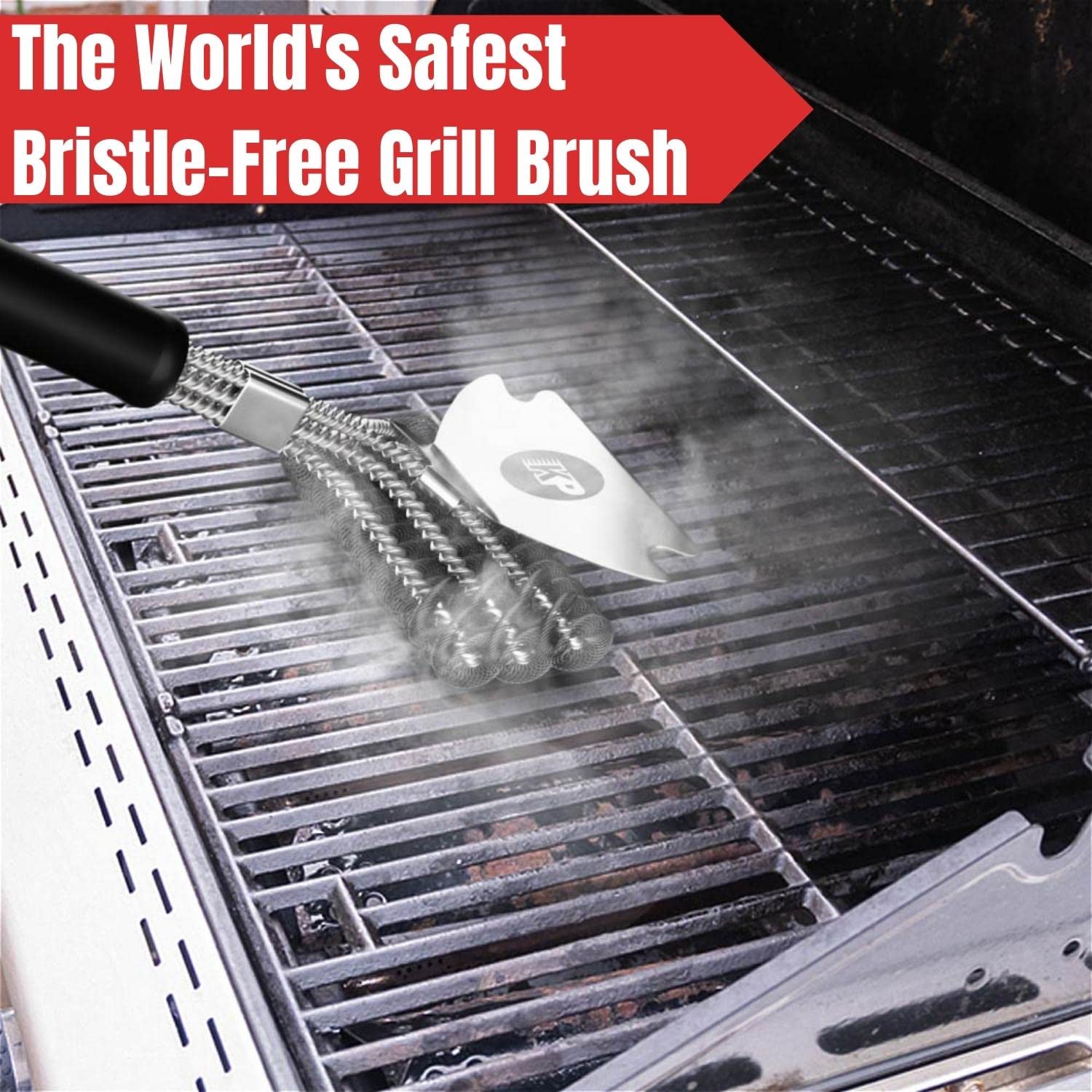 KP 3-in-1 Grill Cleaning Kit - Bristle-Free BBQ Brush with Scraper & Heavy Duty Grill Mat | Safe Non-Scratch Cleaning Tools for Gas, Charcoal & Electric Grills | Perfect for Backyard BBQs, Camping & Outdoor Cooking