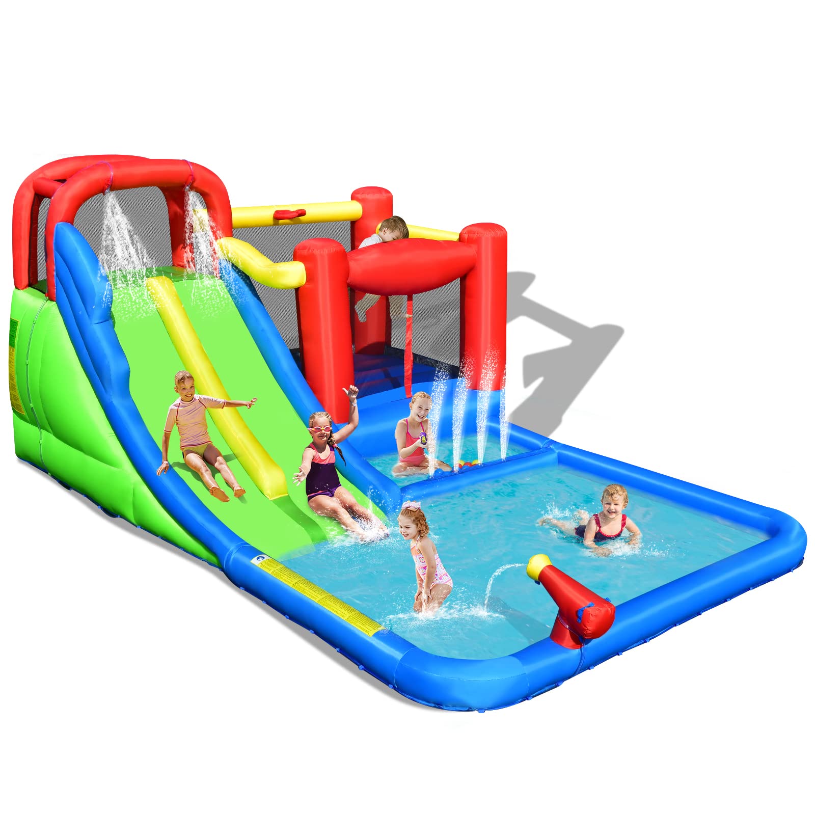 **HONEY JOY 7-in-1 Giant Inflatable Water Slide & Bounce House - Double Long Slide, Splash Pool, Backyard Water Park for Kids & Adults (Blower Not Included) - Perfect for Summer Parties, Birthdays & Outdoor Fun**