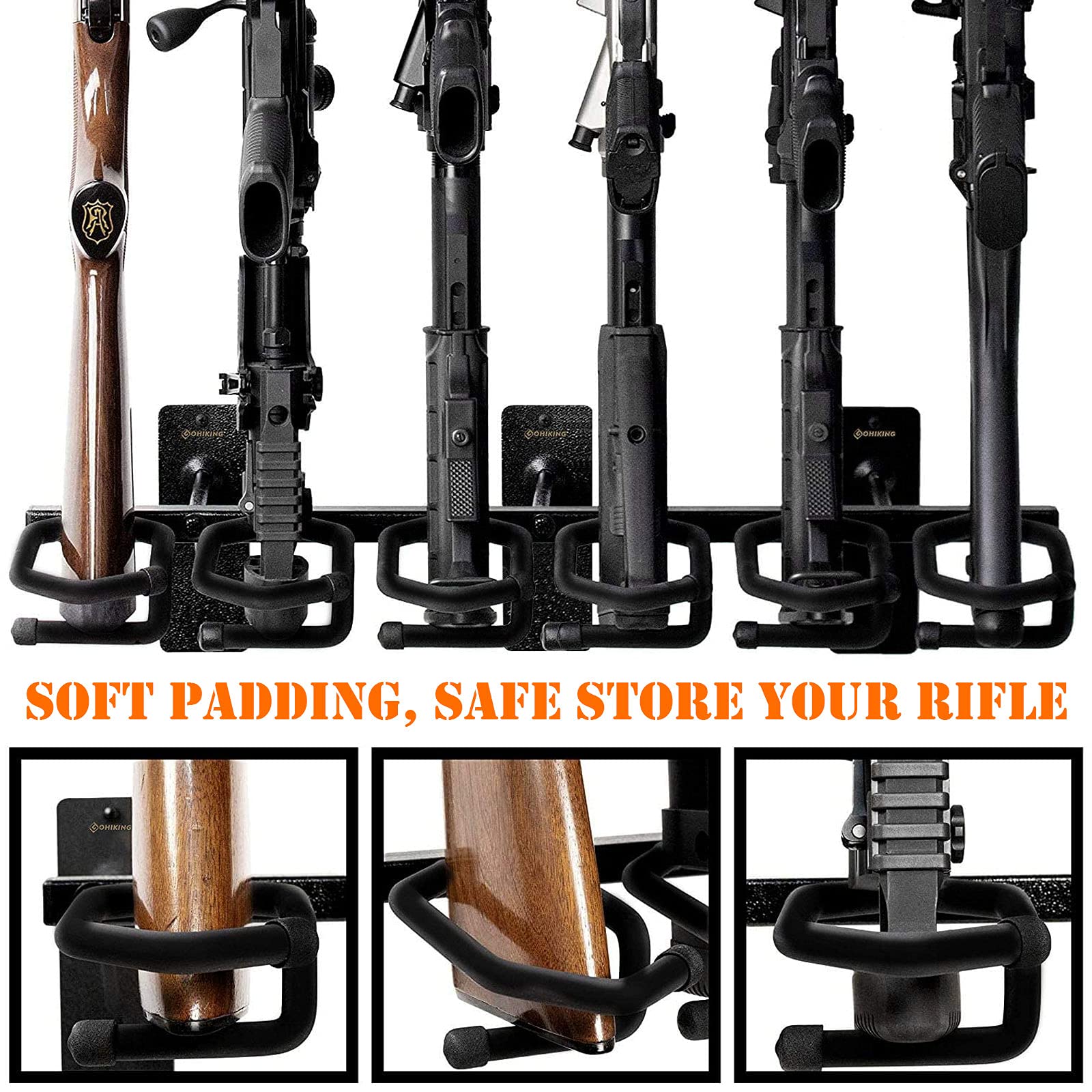 Heavy Duty Metal Gun Rack Wall Mount - Rifle Shotgun Hooks & Bow Hangers with Soft Padding - Secure Firearm Storage for Home, Hunting Cabin, or Shooting Range Display