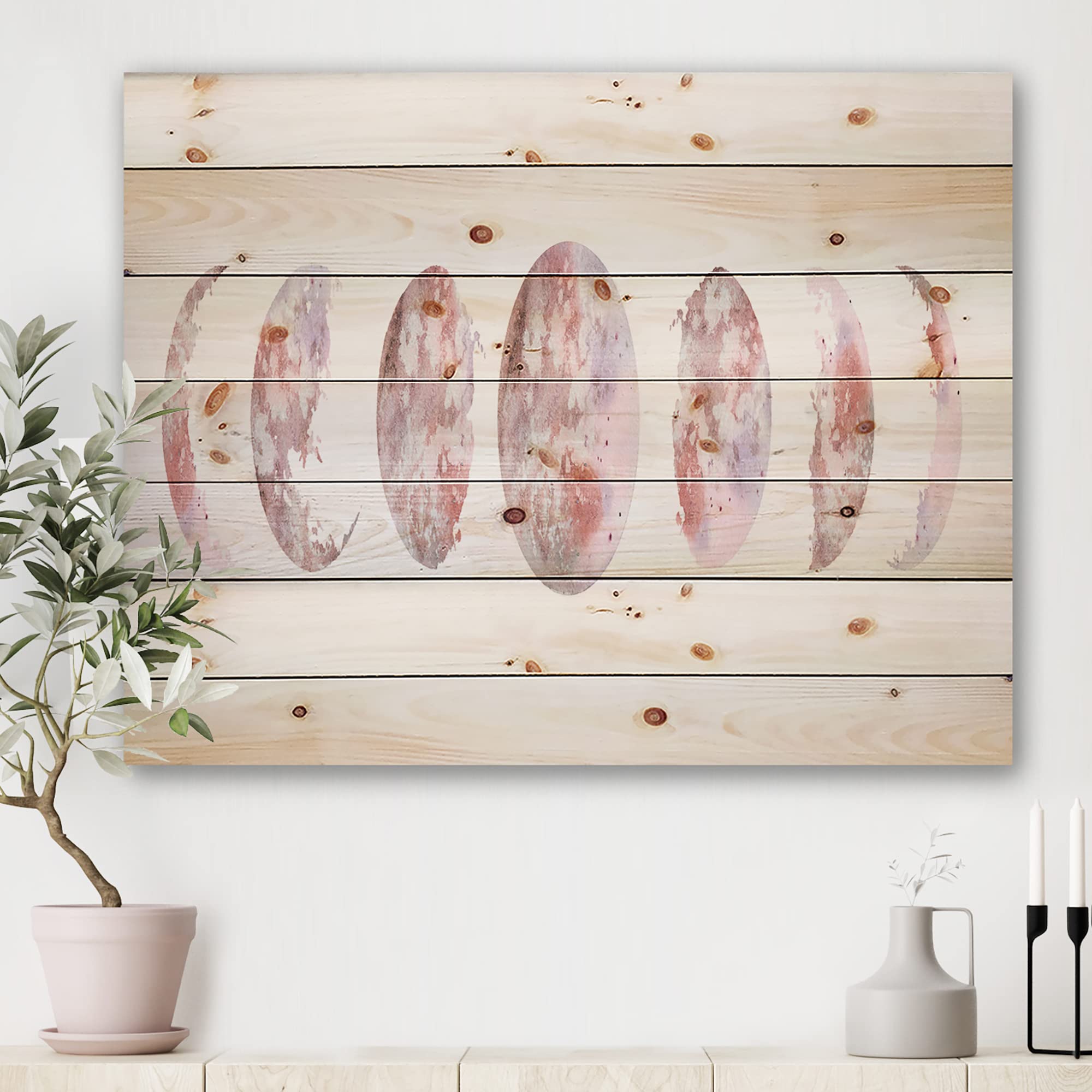 DesignQ Moon Phases Wood Wall Art - Modern Pink Astronomy Decor, Large Contemporary Space-Themed Pine Wood Wall Panels for Living Room, Bedroom & Office Decor