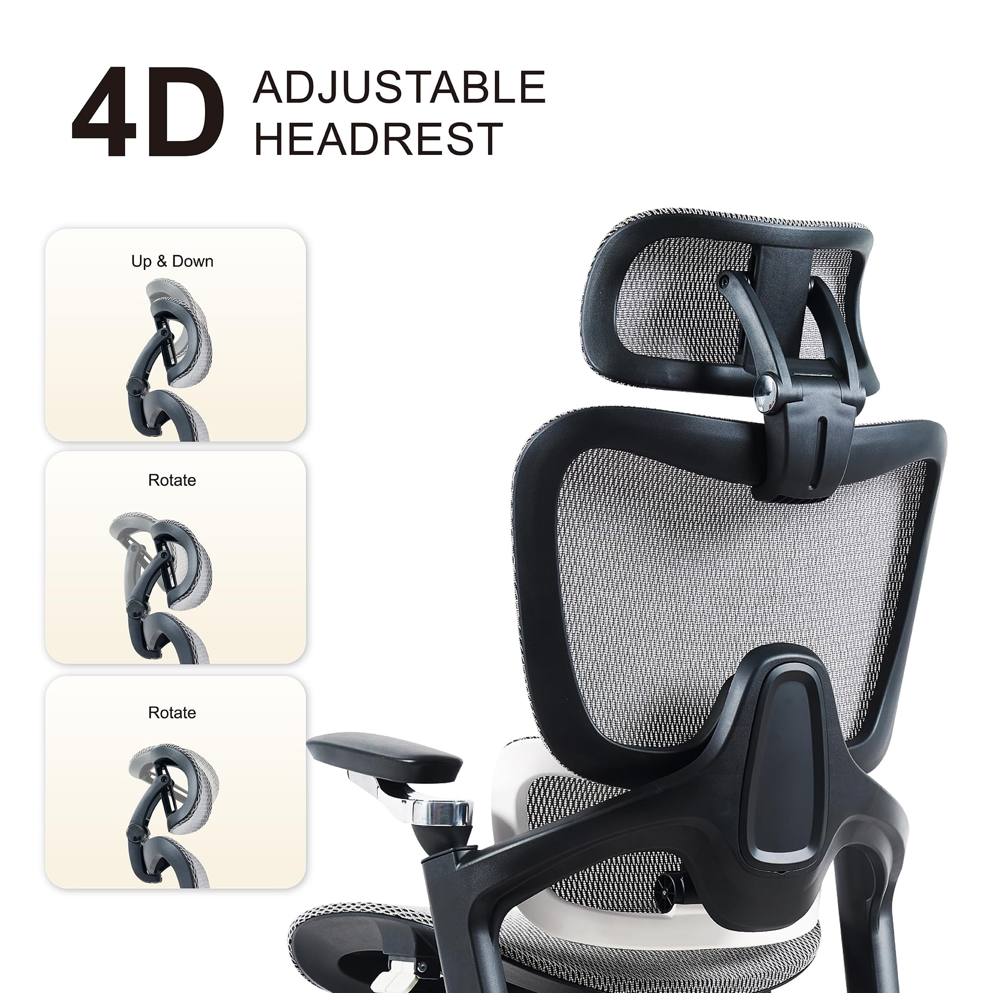 Ergonomic Mesh Office Chair with Lumbar Support - Big and Tall Computer Gaming Chair, Adjustable Headrest & 5D Armrests, 90-130° Recline, BIFMA Certified - Perfect for Home Office, Gaming & Workspaces (Grey, Model Zen)