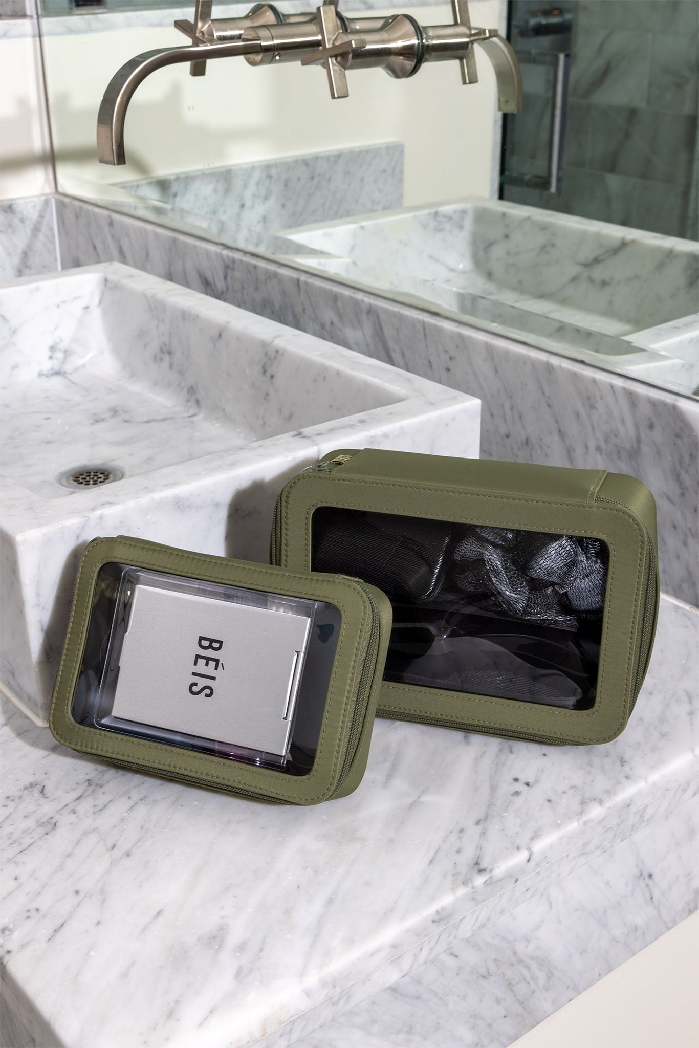 Premium Olive Green Travel Cosmetic Set - TSA Approved Toiletry Bag for Airplane Carry-On, Perfect for Vacation & Business Trips