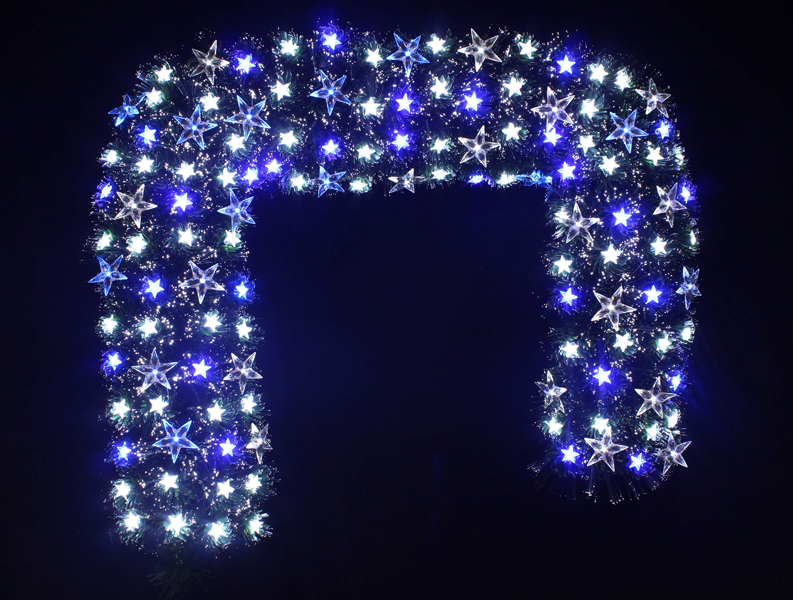 Twinkling Fiber Optic Christmas Wreath with Blue & White LED Lights - Holiday Decoration for Front Door, Fireplace & Indoor Festive Decor