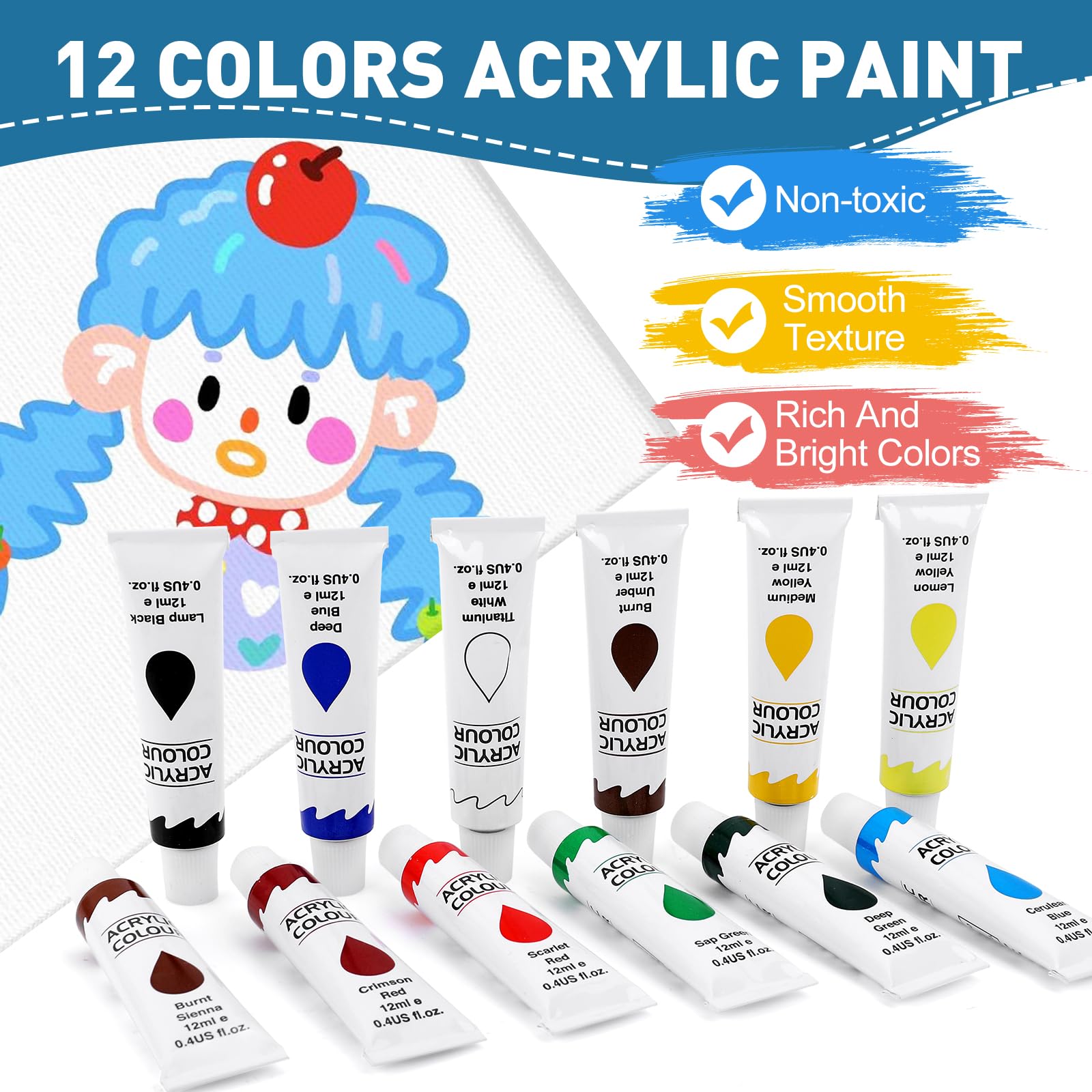 52PCS Acrylic Painting Kit for Beginners - 24 Colors Acrylic Paints, Brushes, Canvases, Wooden Easels & Art Plates - Complete Art Supplies Set for Kids & Adults - Perfect for Home, School & DIY Art Projects