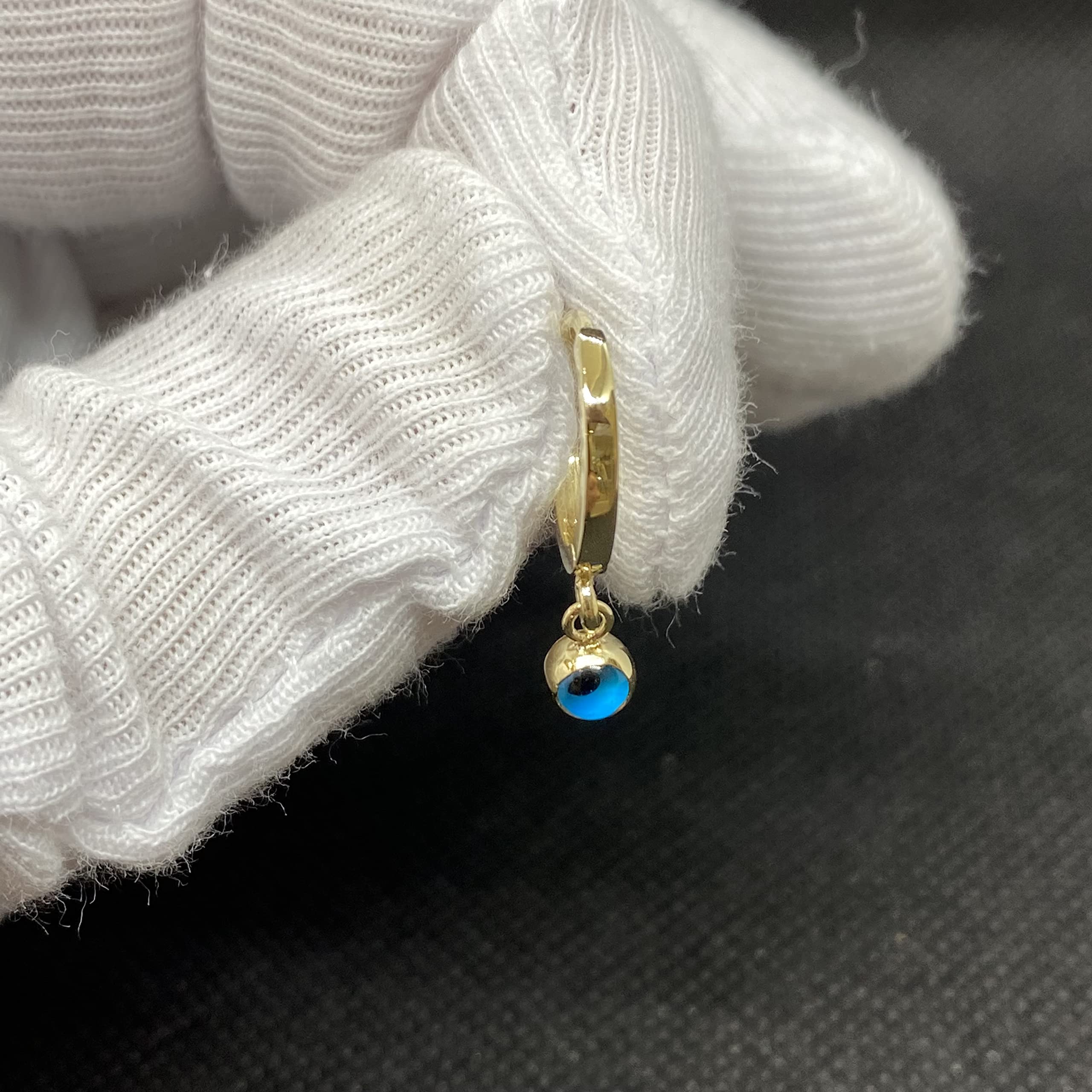 14K Solid Gold Evil Eye Hoop Earrings for Girls - Two-Sided Dangle Drop Nazar Jewelry - Baby & Teen Birthday Gift - Perfect for Parties, School & Special Occasions