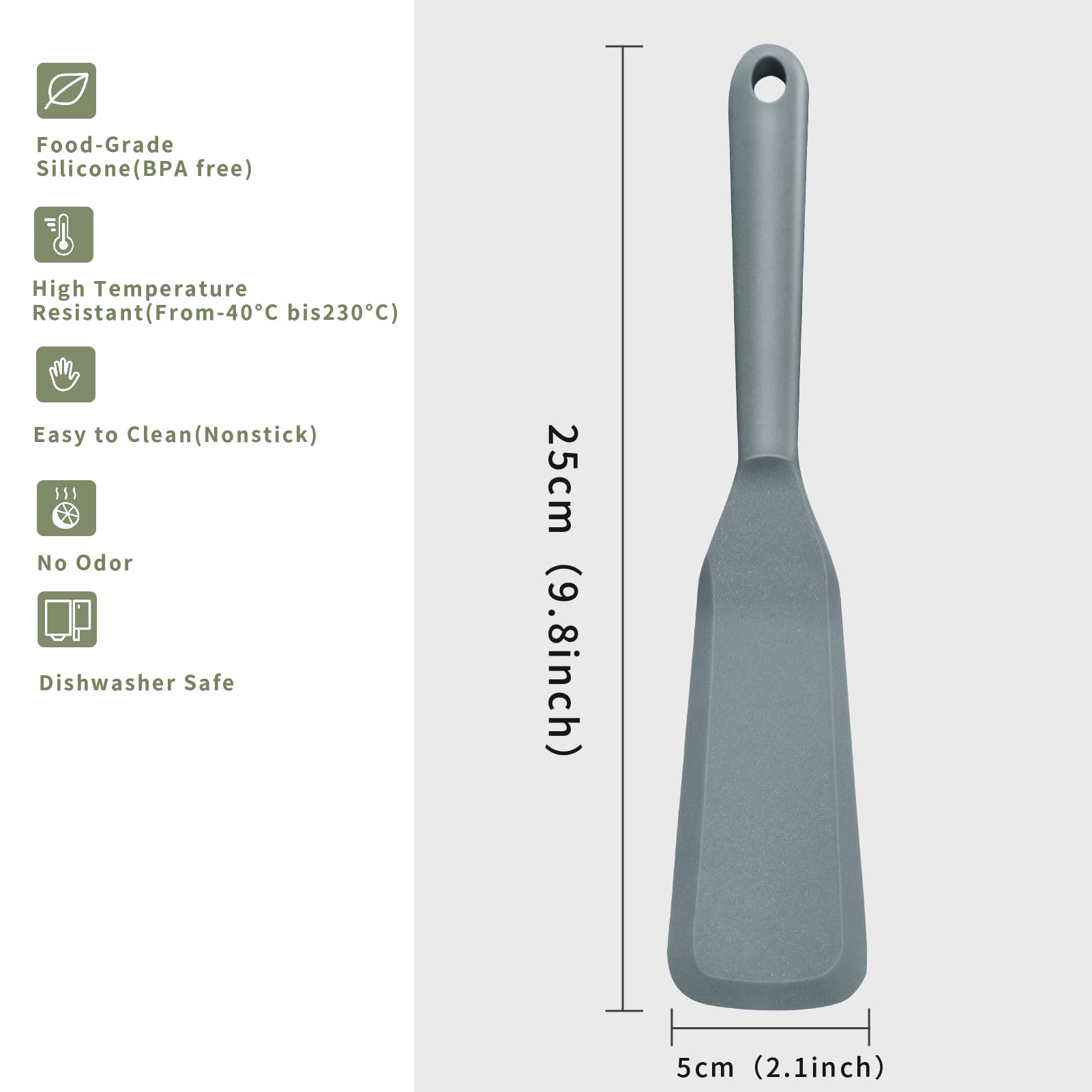 Heat-Resistant Silicone Spatula Set - 2-Piece Non-Stick BPA-Free Pancake Turner for Crepes, Omelettes, Burgers & Pizza - Perfect for Baking, Flipping & Serving (Grey)