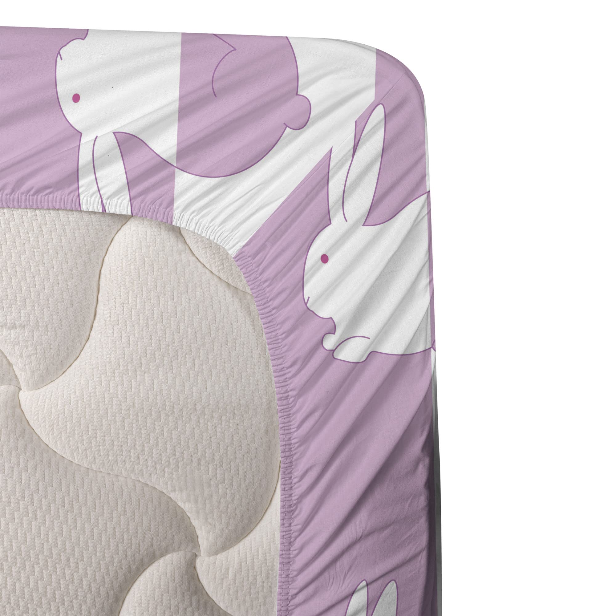 Ambesonne Easter Bunny Rabbit Bed Sheet Set - 4 Piece King Size, Pastel Pink & White Animal Design, Fitted & Flat Sheets with Pillowcases - Perfect for Spring Decor, Girls' Room, Holiday Bedding & Easter Gift