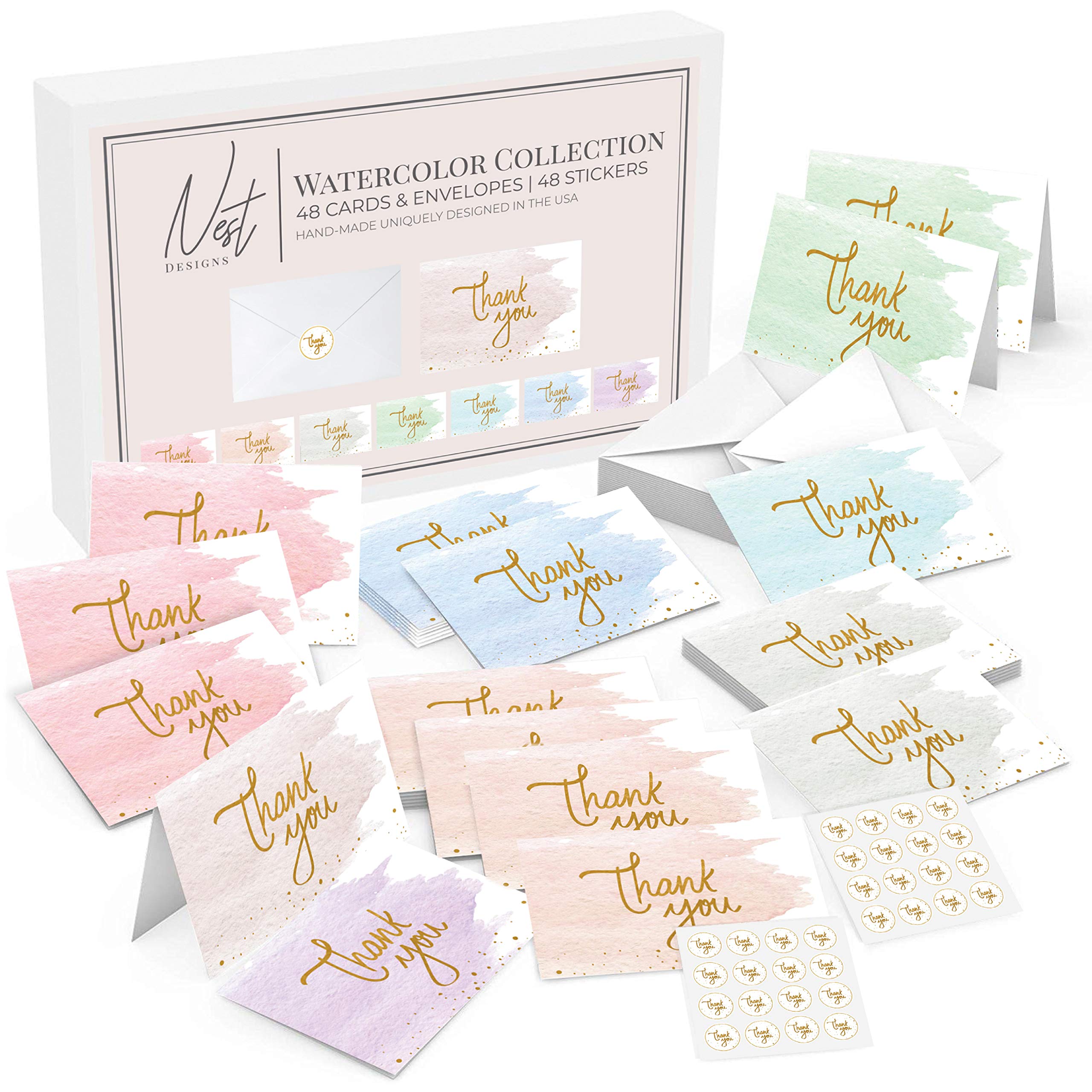 Premium Gold & Watercolor Thank You Cards - Bulk Set of 48 Blank Cards with Envelopes | Perfect for Baby Showers, Weddings & Bridal Showers | Elegant Stationery for Special Occasions & Appreciation Notes
