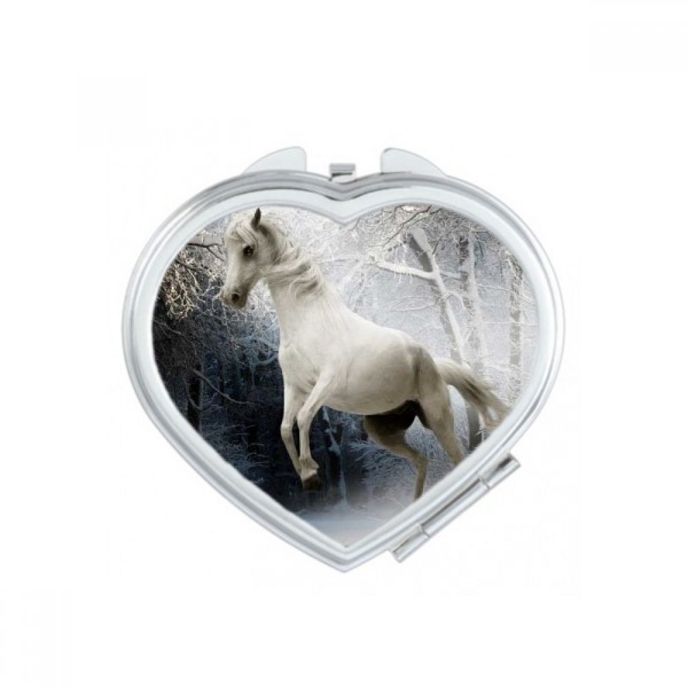 DIYthinker White Horse Science Nature Scenery Heart Compact Makeup Mirror - Portable Cute Small Hand Mirror for Women, Perfect Gift for Birthday, Valentine's Day, Travel & Daily Makeup Touch-ups