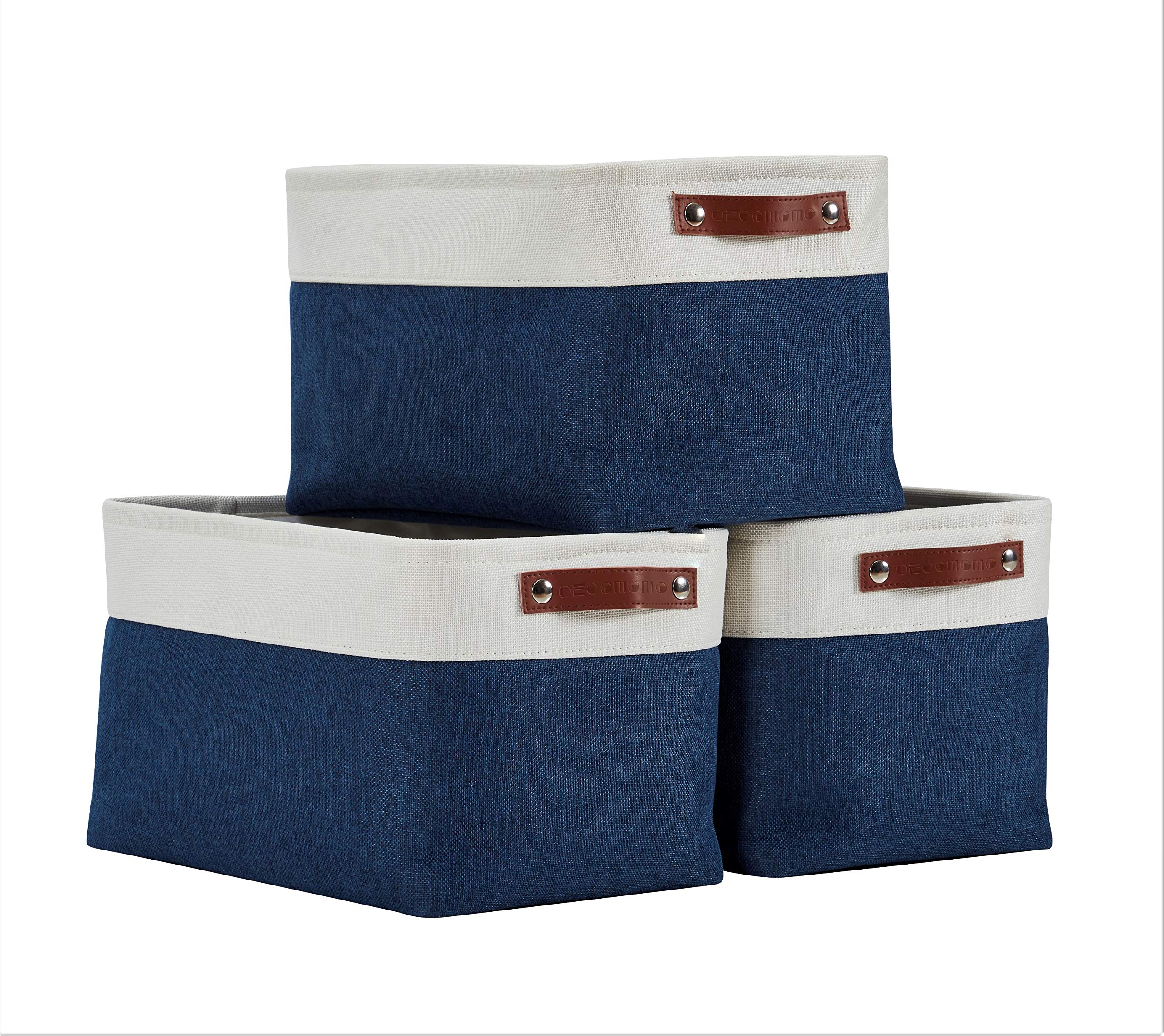DECOMOMO XL Fabric Storage Bins - 3 Pack Navy Blue & White Storage Baskets for Shelves, Closet Organization, Nursery, Toys | Perfect for Home, Office & Kids Room Storage Solutions