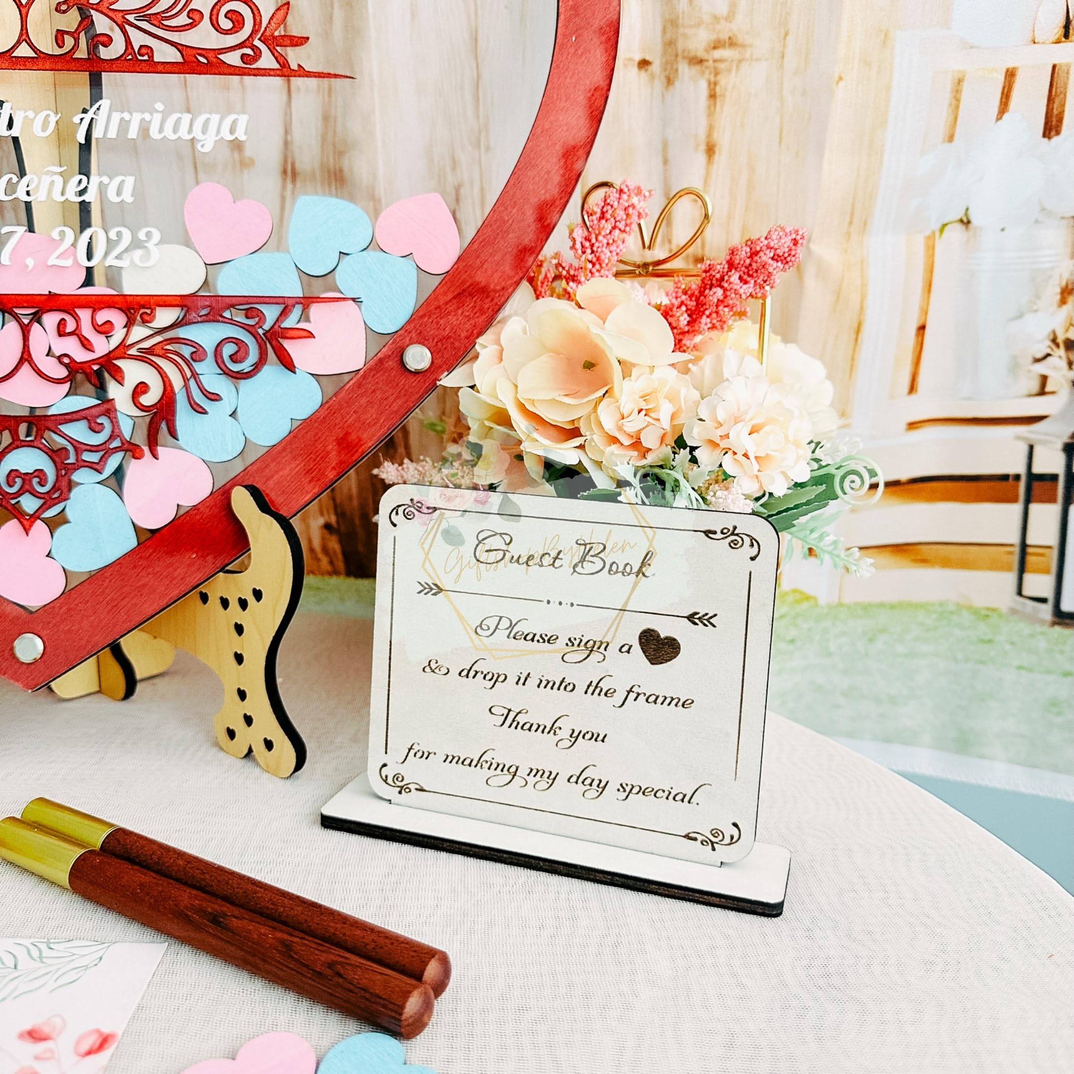 Personalized Sweet 16 & Quinceañera Wooden Heart Guest Book Alternative with Dropbox - Unique Keepsake for Birthday Party Decorations & Wedding Guest Signing - Perfect for Sweet 16, Quinceañera, Anniversary & Bridal Shower Decor