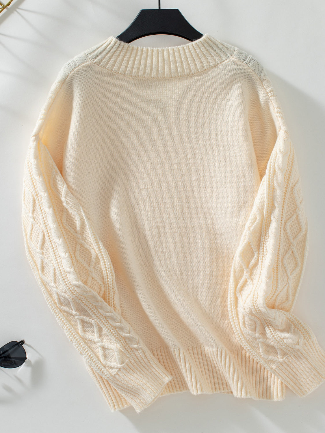 Cozy Cable Knit Notched Long Sleeve Sweater for Women - Winter Pullover with Elegant Neckline | Perfect for Office, Date Night & Holiday Outfits