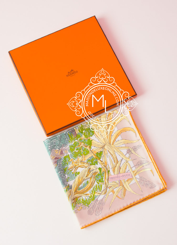 Hermes Pink Twill Silk Scarf 90cm - Jardin à Sintra Design | Luxury Fashion Accessory for Women, Gift for Her | Perfect for Parties, Weddings & Special Occasions