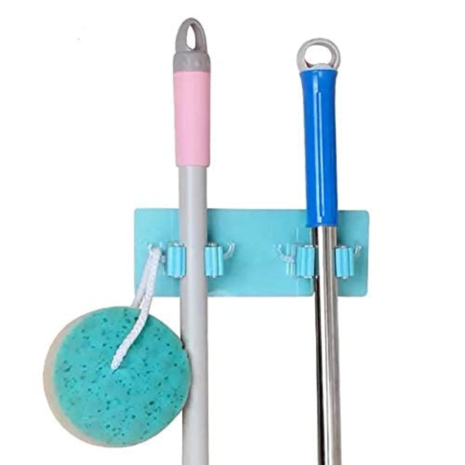 Scoovi™ Wall Mounted Mop and Broom Holder - 2 Slot Position with 2 Hooks, Multipurpose Organizer for Kitchen, Garden, Garage & Bathroom Storage - Space Saving Magic Holder for Brooms, Mops & Cleaning Tools