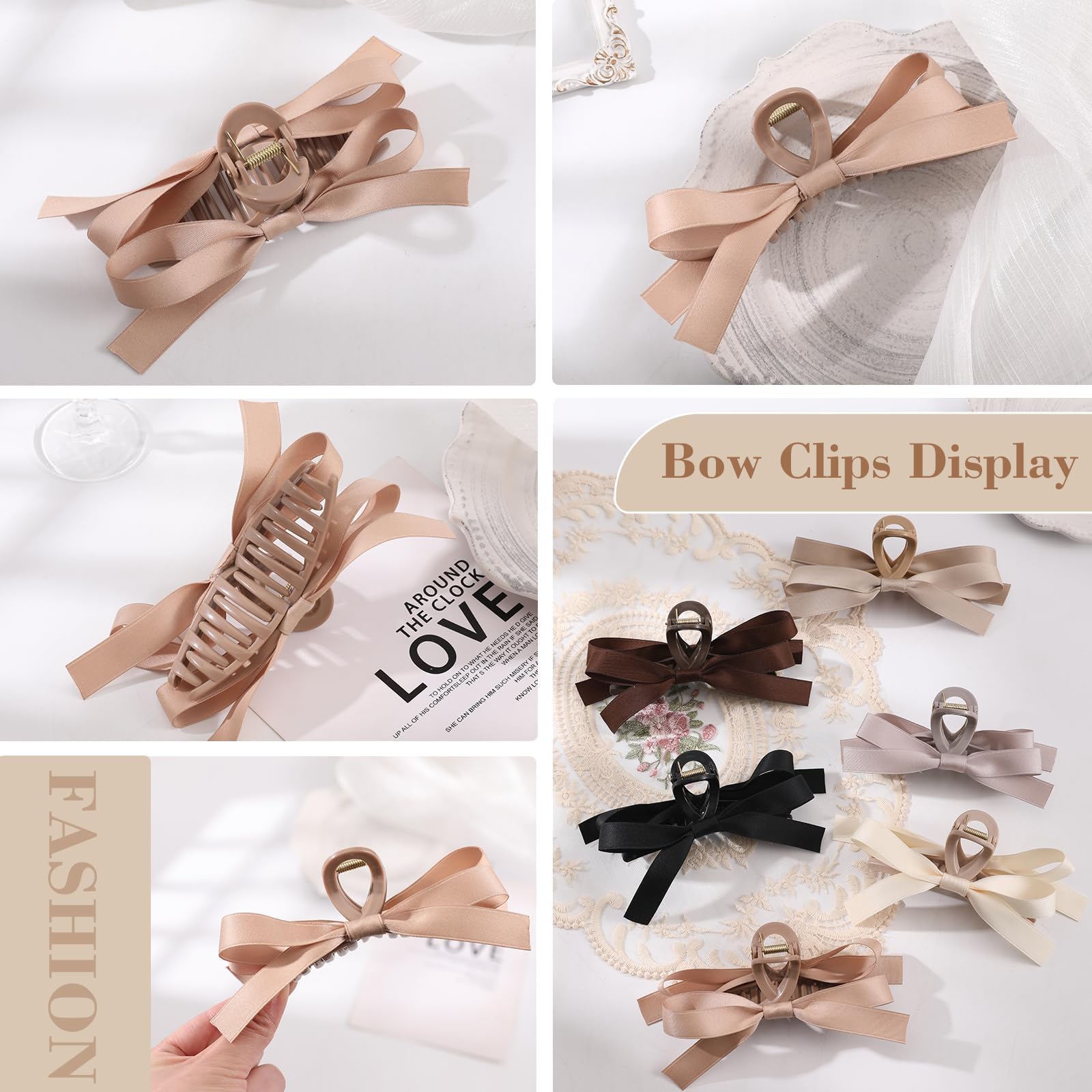 Auseibeely 6 PCS Silky Satin Bow Hair Clips - Non-Slip Hair Accessories for Women & Girls, Perfect for Thin & Thick Hair - Ideal for Weddings, Bridesmaids, Parties & Everyday Styling