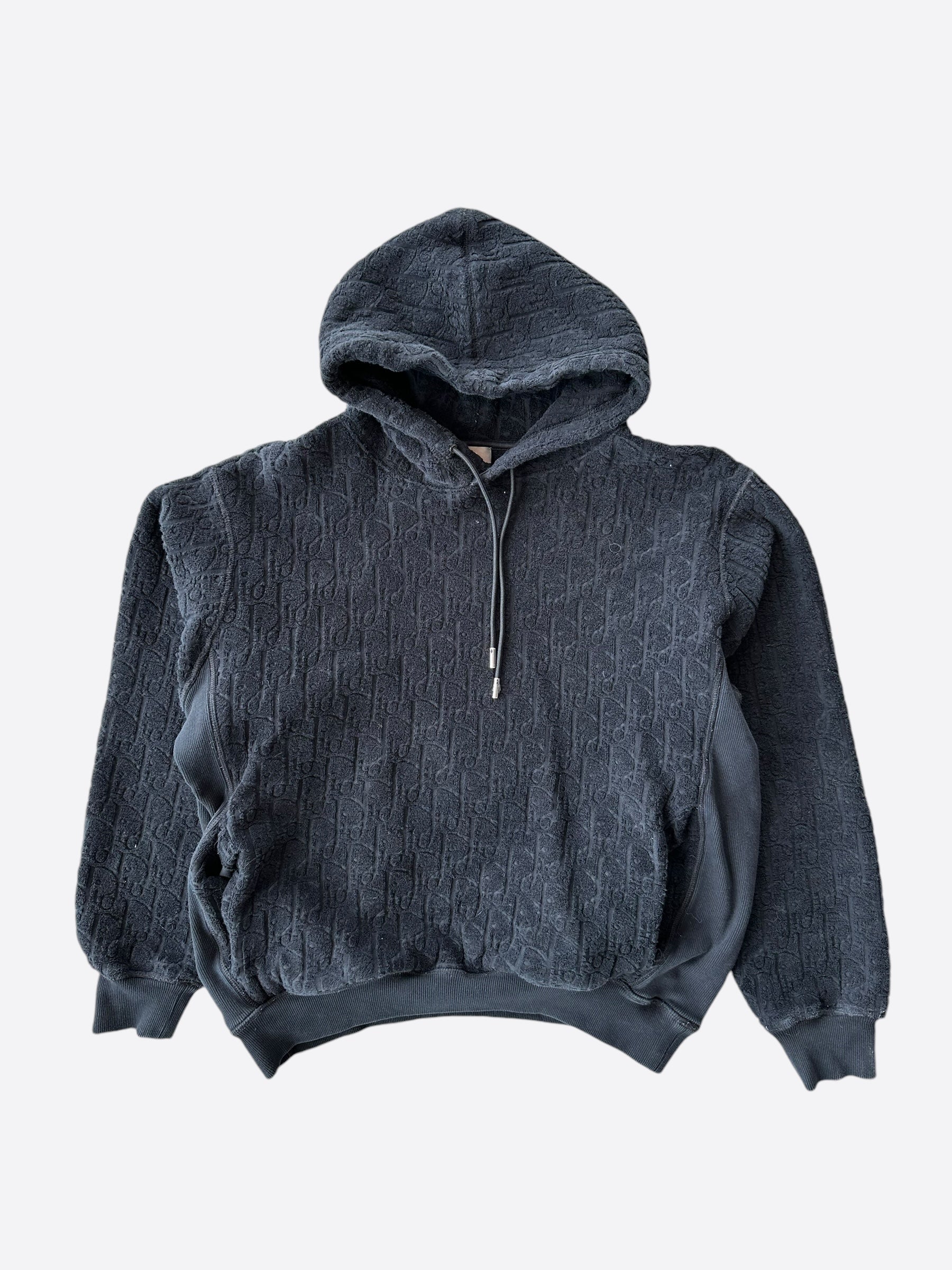 Dior Navy Oblique Logo Hooded Towel Sweatshirt - Soft & Stylish Pullover for Men & Women - Perfect for Gym, Beach & Lounge Wear